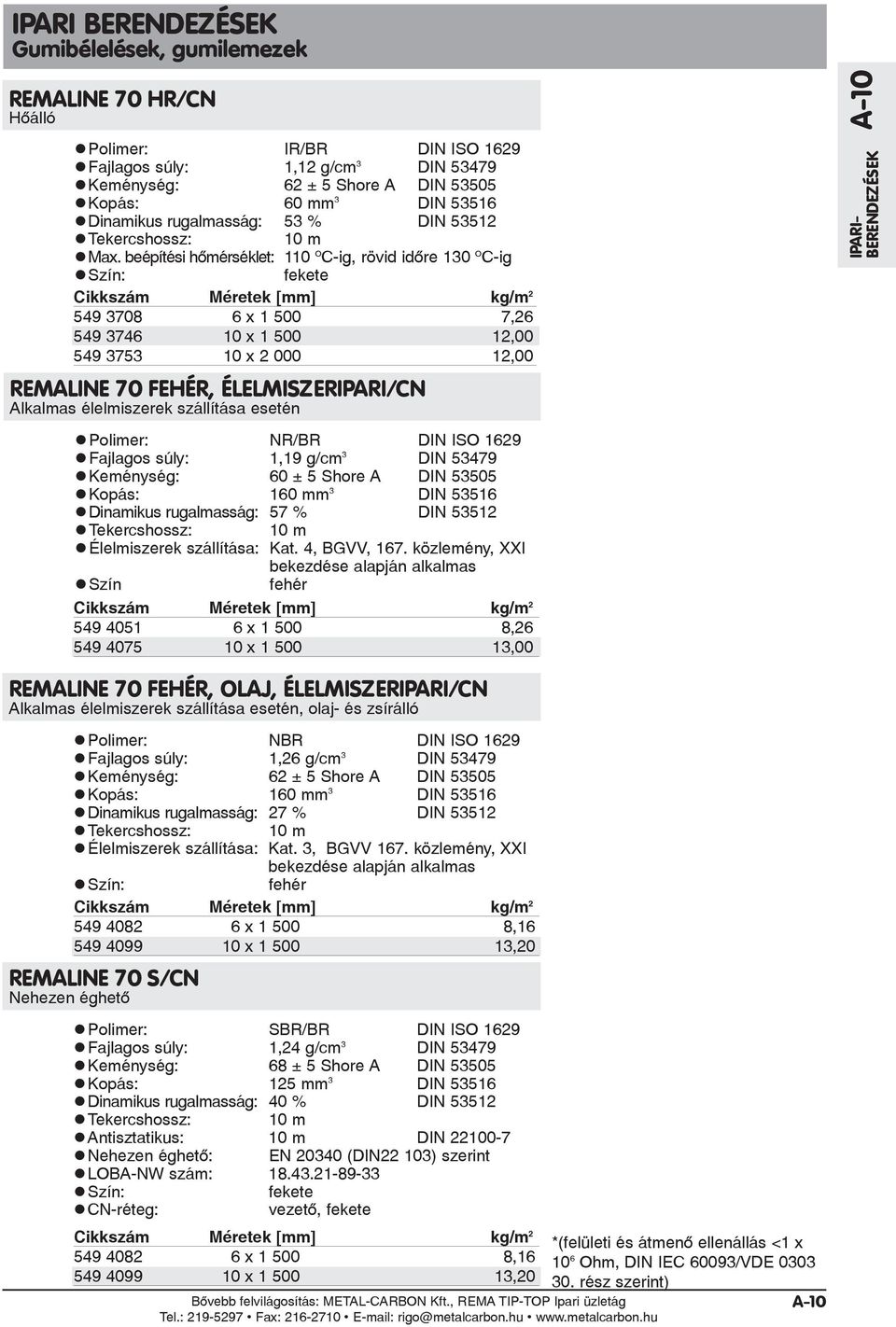beépítési hõmérséklet: 110 O C-ig, rövid idõre 130 O C-ig 549 3708 6 x 1 500 7,26 549 3746 10 x 1 500 12,00 549 3753 10 x 2 000 12,00 REMALINE 70 FEHÉR, ÉLELMISZERIPARI/CN Alkalmas élelmiszerek