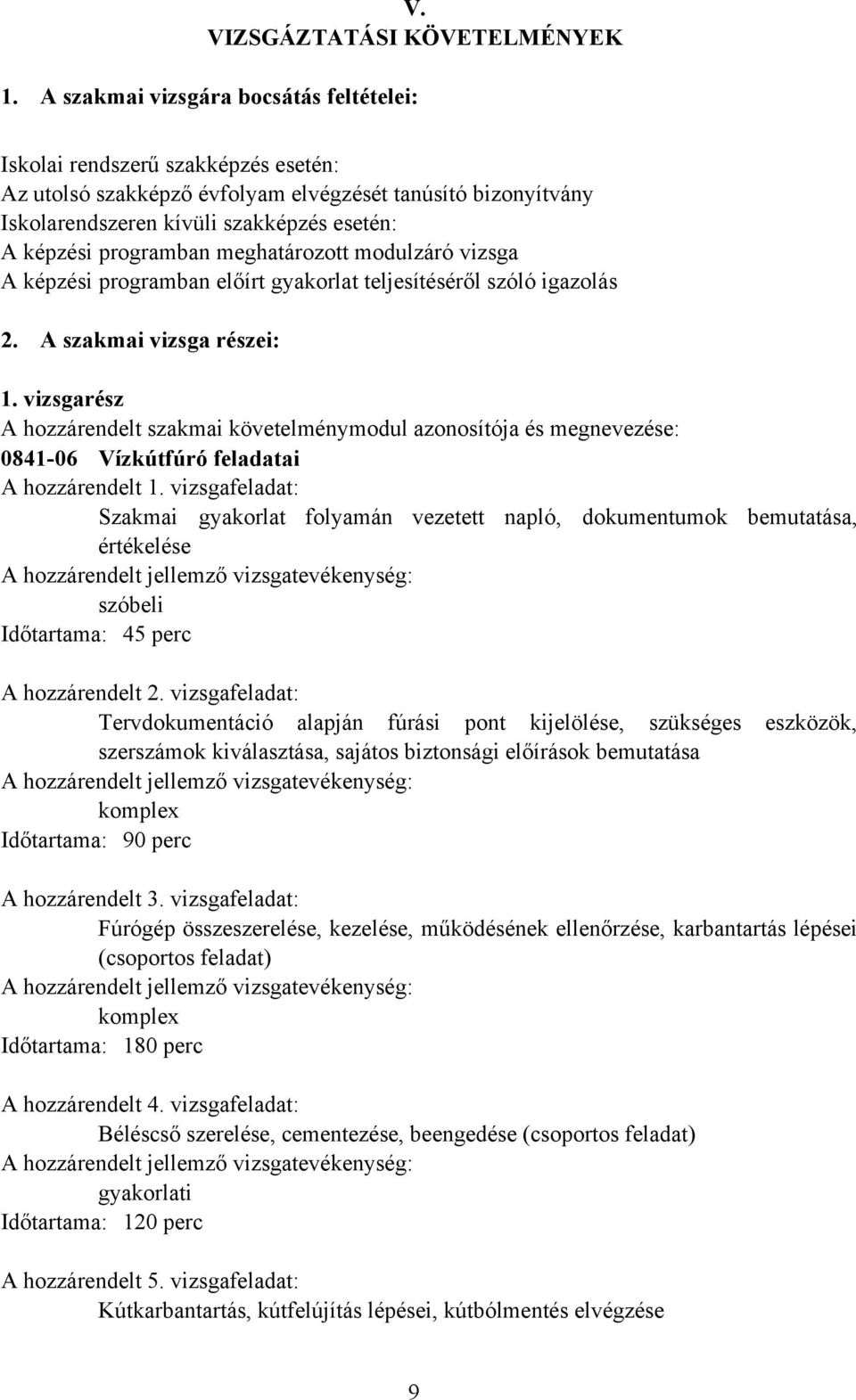 programban meghatározott modulzáró vizsga A képzési programban előírt gyakorlat teljesítéséről szóló igazolás 2. A szakmai vizsga részei: 1.