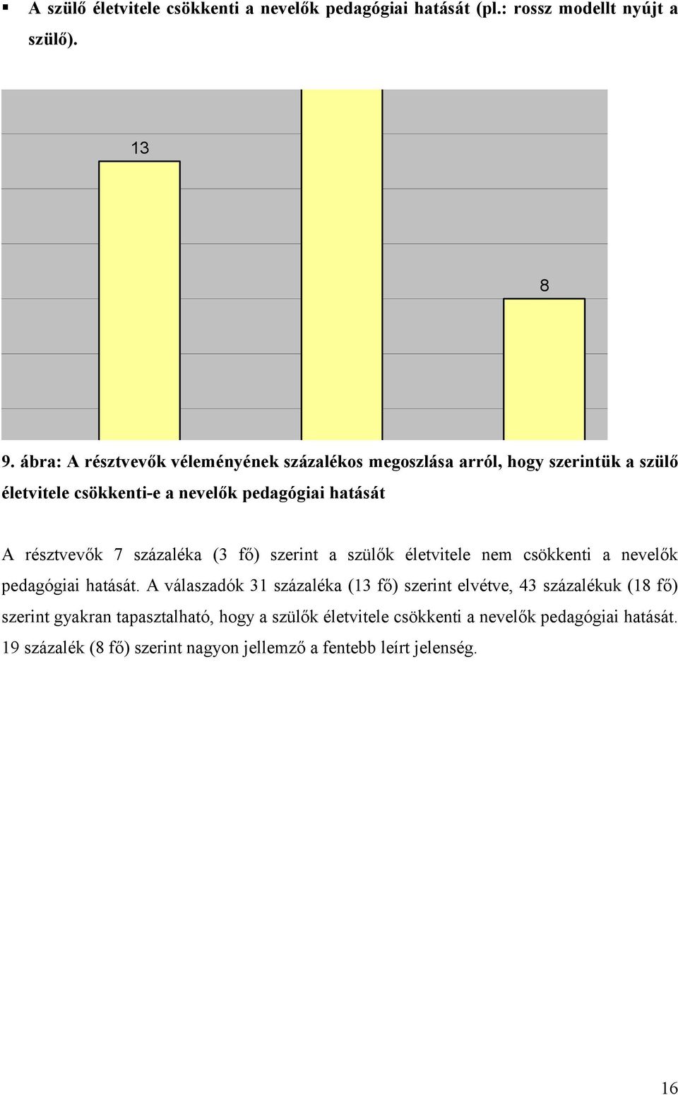 gyakran Nagyon jellemző A résztvevők 7 százaléka (3 fő) szerint a szülők életvitele nem csökkenti a nevelők pedagógiai hatását.