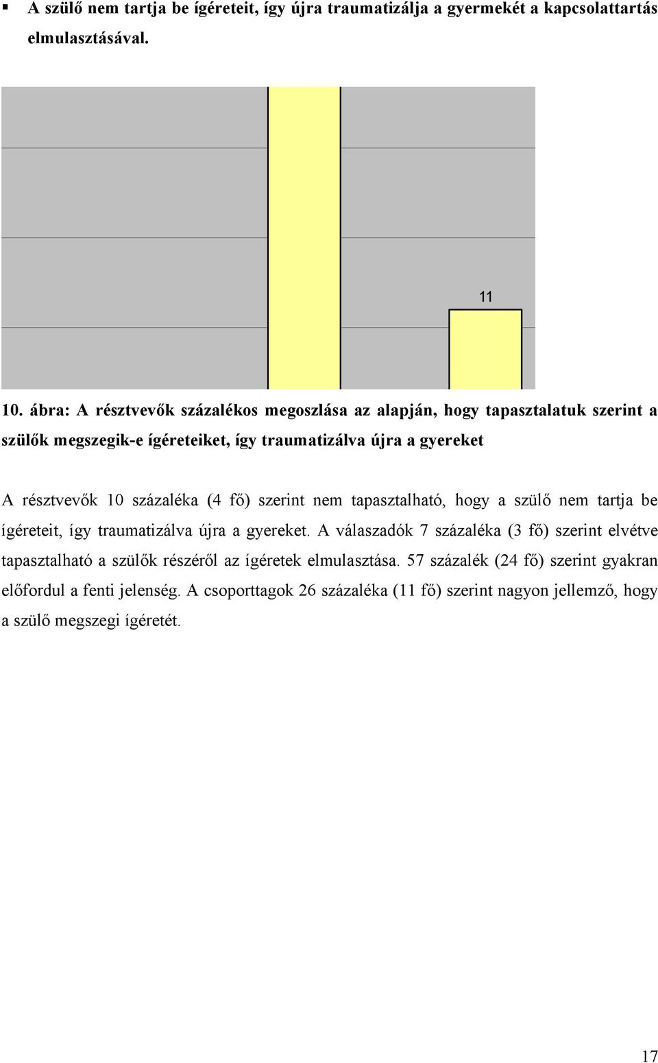 (4 fő) szerint nem tapasztalható, hogy a szülő nem tartja be Nem ígéreteit, így traumatizálva Elvétve újra a gyereket.