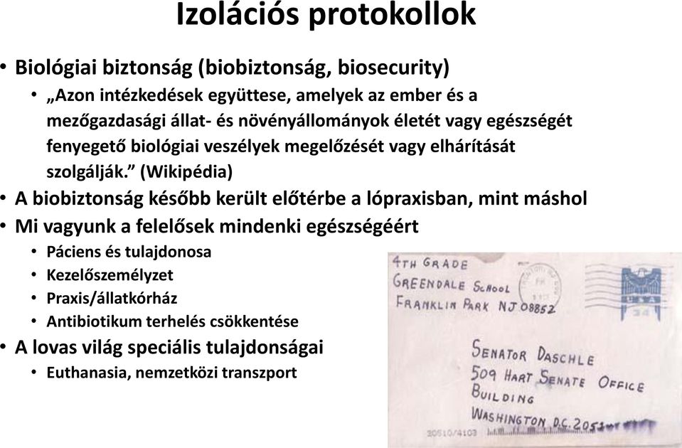 (Wikipédia) A biobiztonság később került előtérbe a lópraxisban, mint máshol Mi vagyunk a felelősek mindenki egészségéért Páciens és