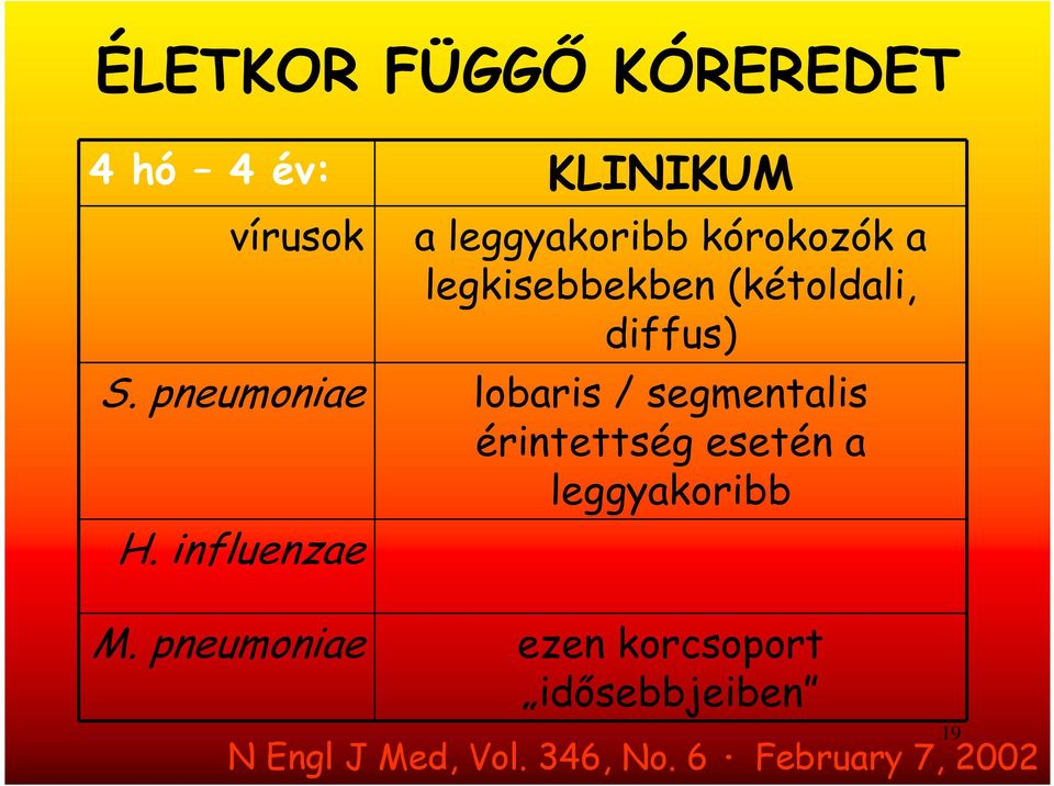 pneumoniae lobaris / segmentalis érintettség esetén a leggyakoribb H.