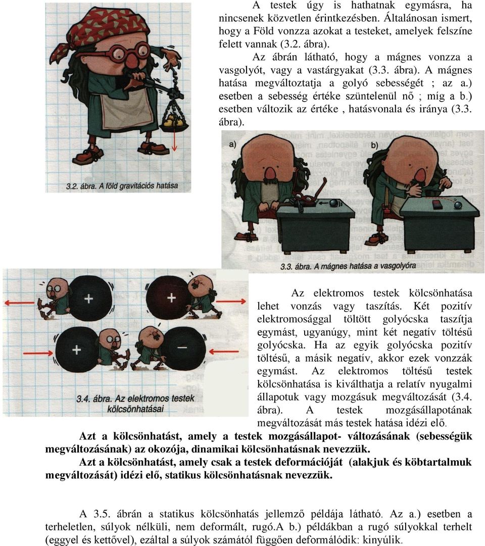 ) esetben változik az értéke, hatásvonala és iránya (3.3. ábra). Az elektromos testek kölcsönhatása lehet vonzás vagy taszítás.