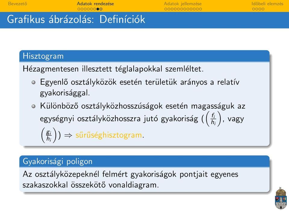 Különböző osztályközhosszúságok esetén magasságuk az egységnyi osztályközhosszra jutó gyakoriság (( fi h i