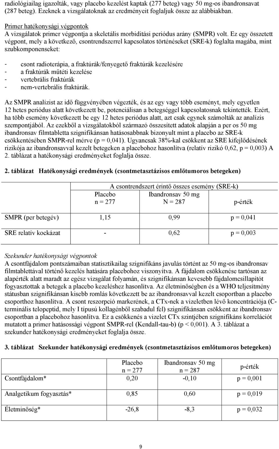 Ez egy összetett végpont, mely a következő, csontrendszerrel kapcsolatos történéseket (SRE-k) foglalta magába, mint szubkomponenseket: - csont radioterápia, a fraktúrák/fenyegető fraktúrák kezelésére