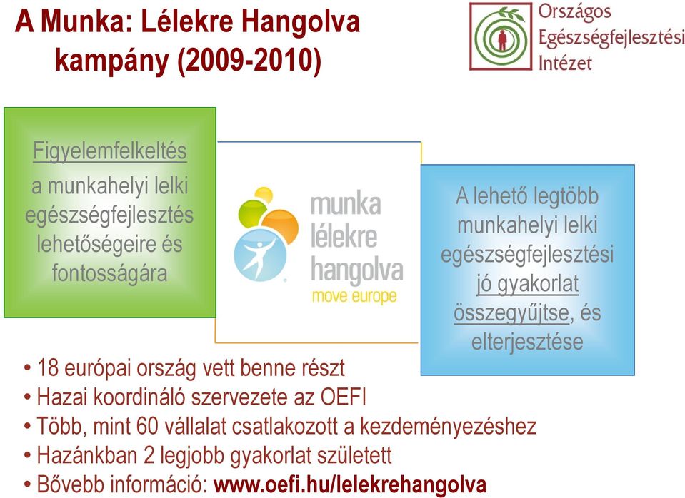 és elterjesztése 18 európai ország vett benne részt Hazai koordináló szervezete az OEFI Több, mint 60 vállalat