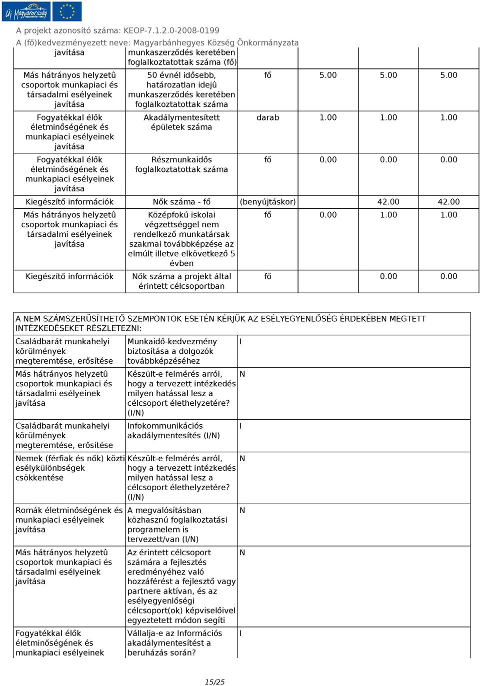 00 Kiegészítő információk Középfokú iskolai végzettséggel nem rendelkező munkatársak szakmai továbbképzése az elmúlt illetve elkövetkező 5 évben ők száma a projekt által érintett célcsoportban fő 0.