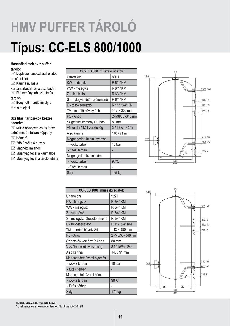 töltõ-leeresztõ R 1" / 5/4" KM TM - merülõ hüvely 2db F12 350 mm PC - Anód 2 M8/33 348mm Szigetelés kemény PU hab 80 mm Vízvétel nélküli veszteség 3,71 kwh / 24h Alsó karima 146 / 91 mm - fûtési