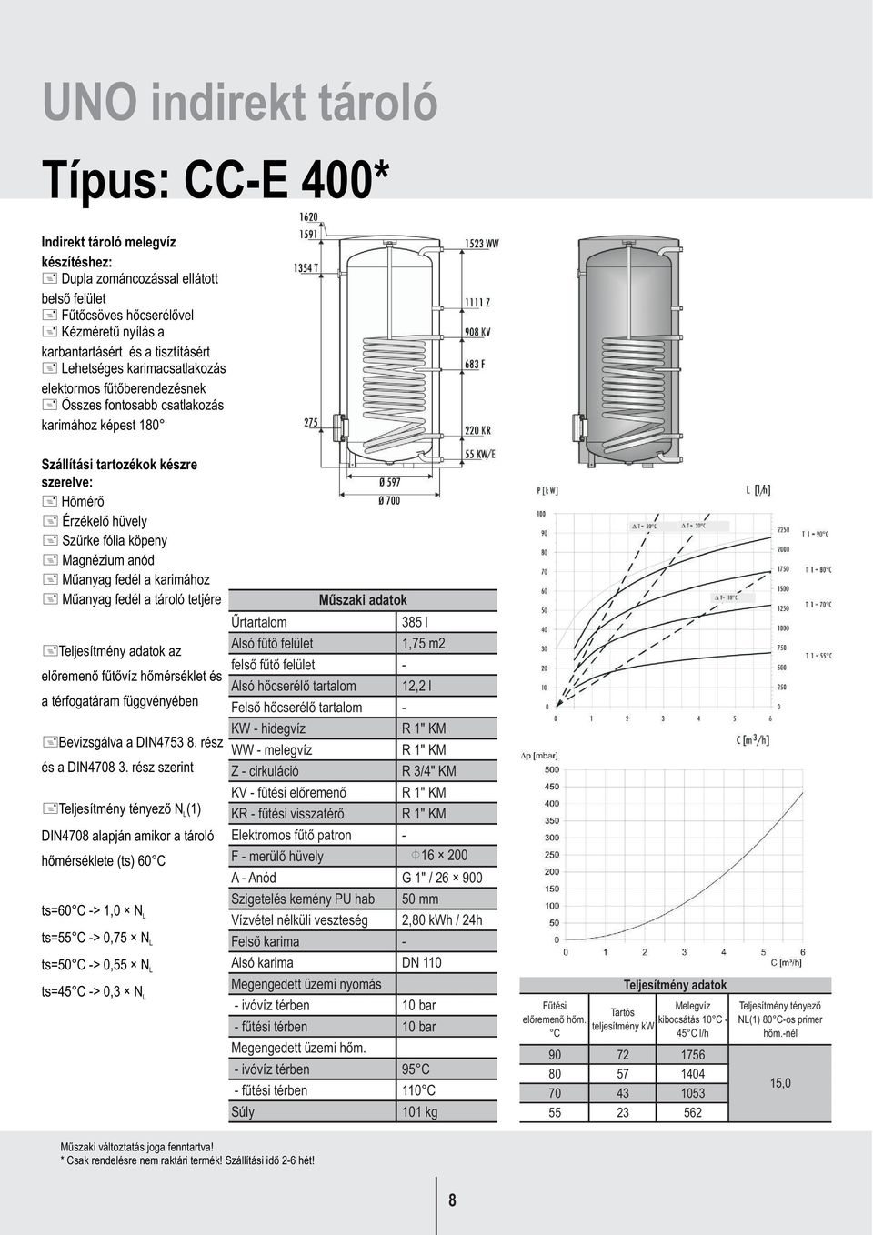 merülõ hüvely F16 200 A - Anód G 1" / 26 900 Szigetelés kemény PU hab 50 mm Vízvétel nélküli veszteség 2,80 kwh / 24h Felsõ karima - Alsó karima DN 110 - ivóvíz térben 95 - fûtési