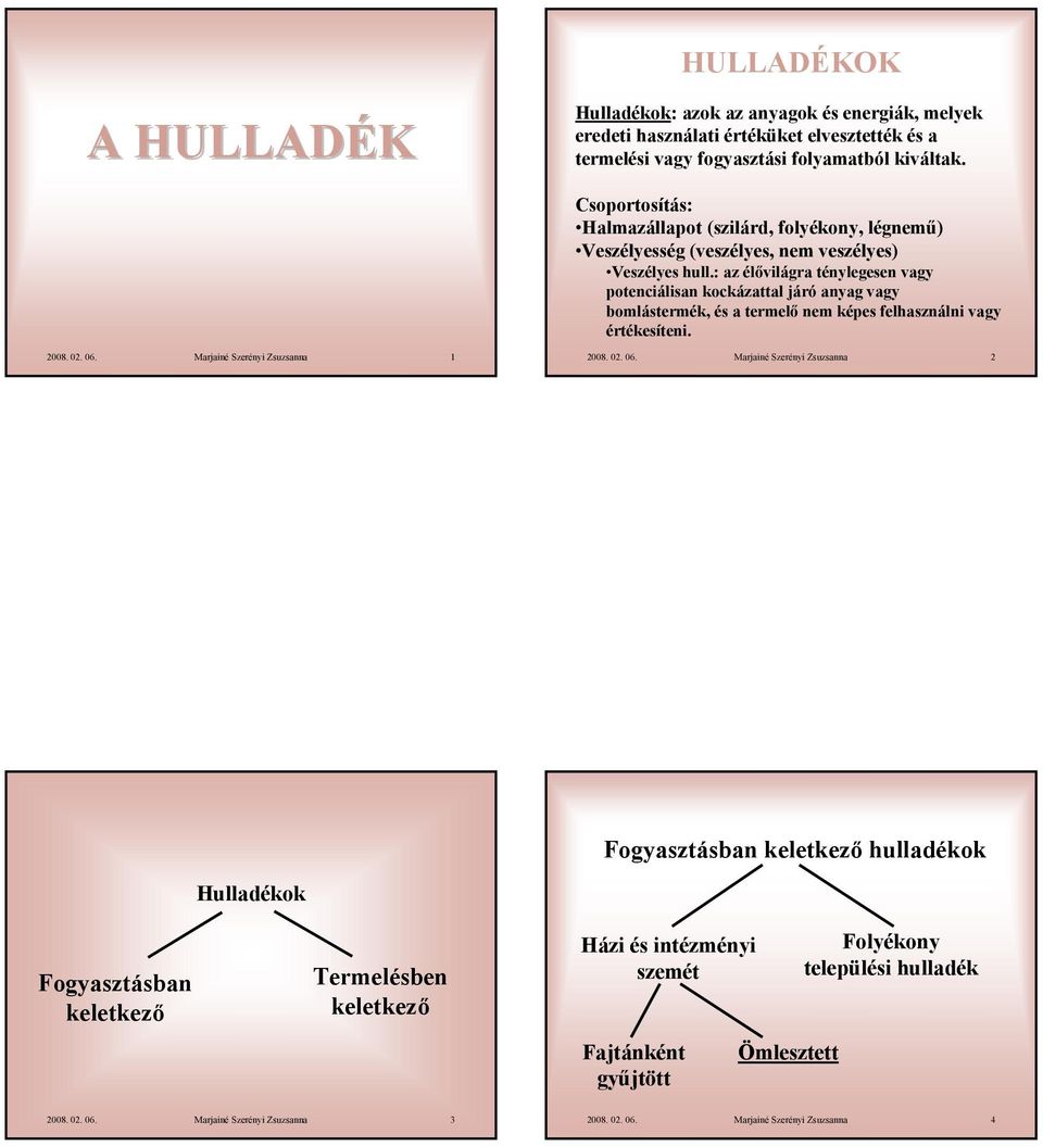 : az élővilágra ténylegesen vagy potenciálisan kockázattal járó anyag vagy bomlástermék, és a termelő nem képes felhasználni vagy értékesíteni. 2008. 02. 06. Marjainé Szerényi Zsuzsanna 1 2008.