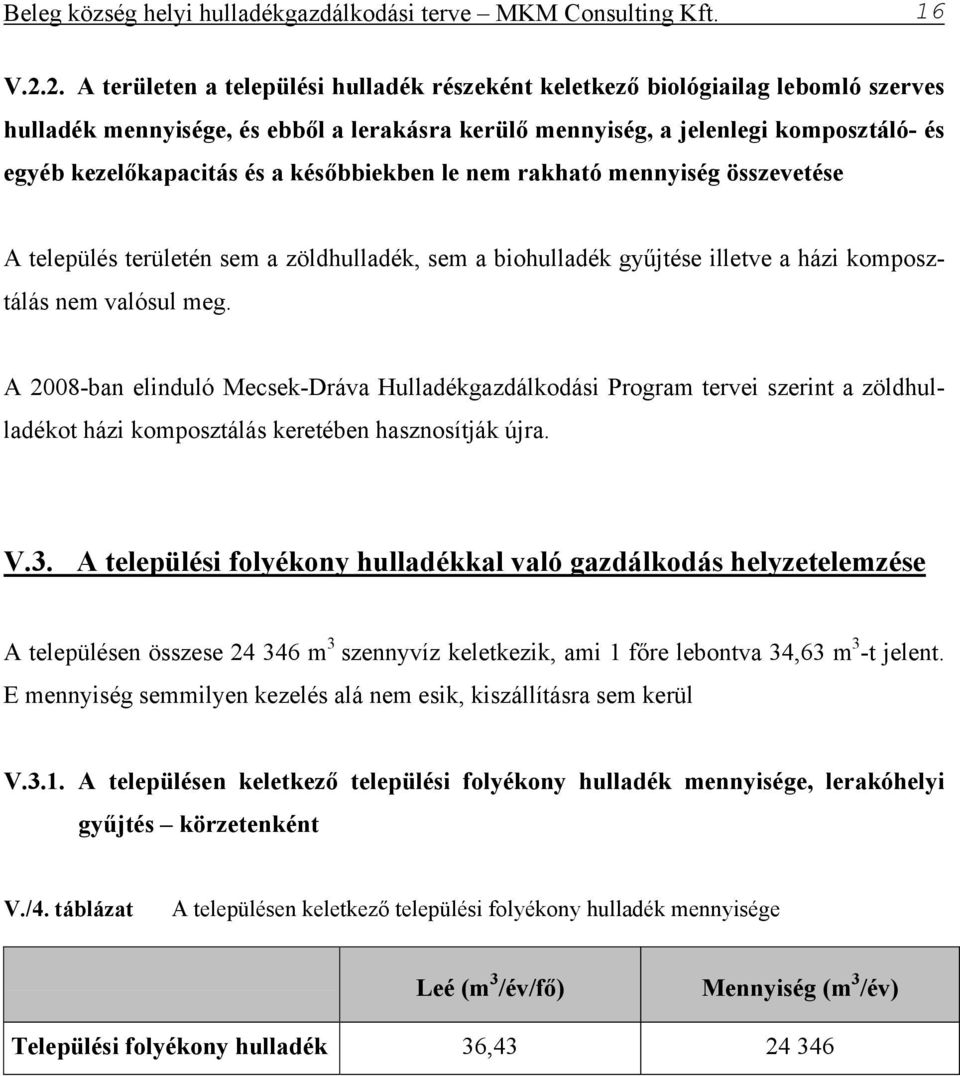 a későbbiekben le nem rakható mennyiség összevetése A település területén sem a zöldhulladék, sem a biohulladék gyűjtése illetve a házi komposztálás nem valósul meg.