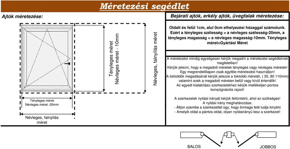 Tényleges méret=gyártási Méret A méretezést mindig egységesen kérjük megadni a méretezési segédletnek megfelelően! Kérjük jelezni, hogy a megadott méretek tényleges vagy névleges méretek!