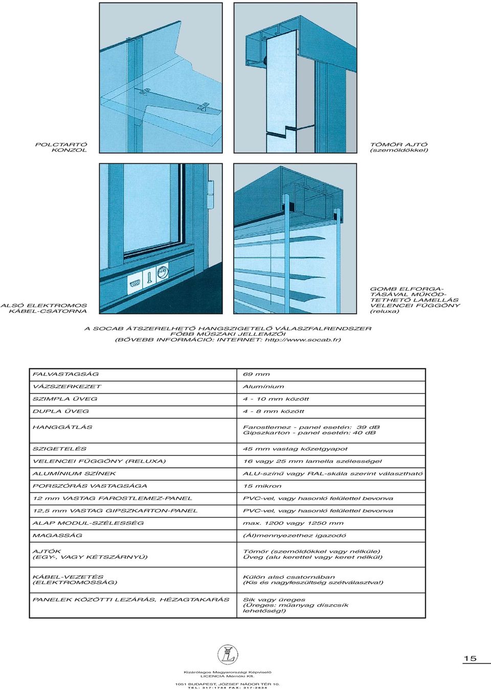 fr) FALVASTAGSÁG VÁZSZERKEZET SZIMPLA ÜVEG DUPLA ÜVEG 69 mm Alumínium 4-10 mm között 4-8 mm között HANGGÁTLÁS Farostlemez - panel esetén: 39 db Gipszkarton - panel esetén: 40 db SZIGETELÉS VELENCEI