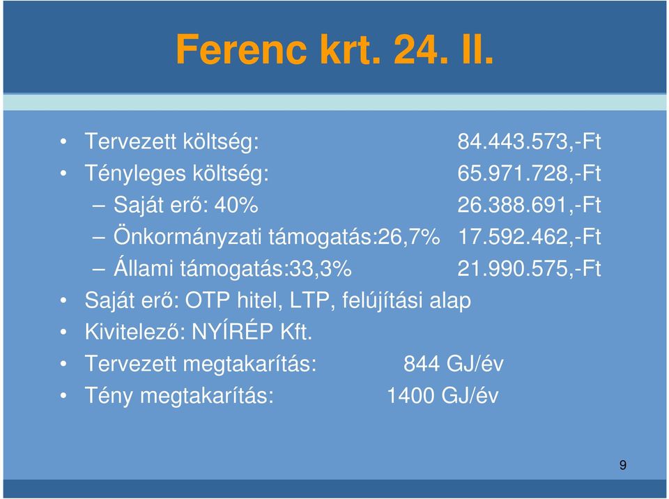 462,-Ft Állami támogatás:33,3% 21.990.