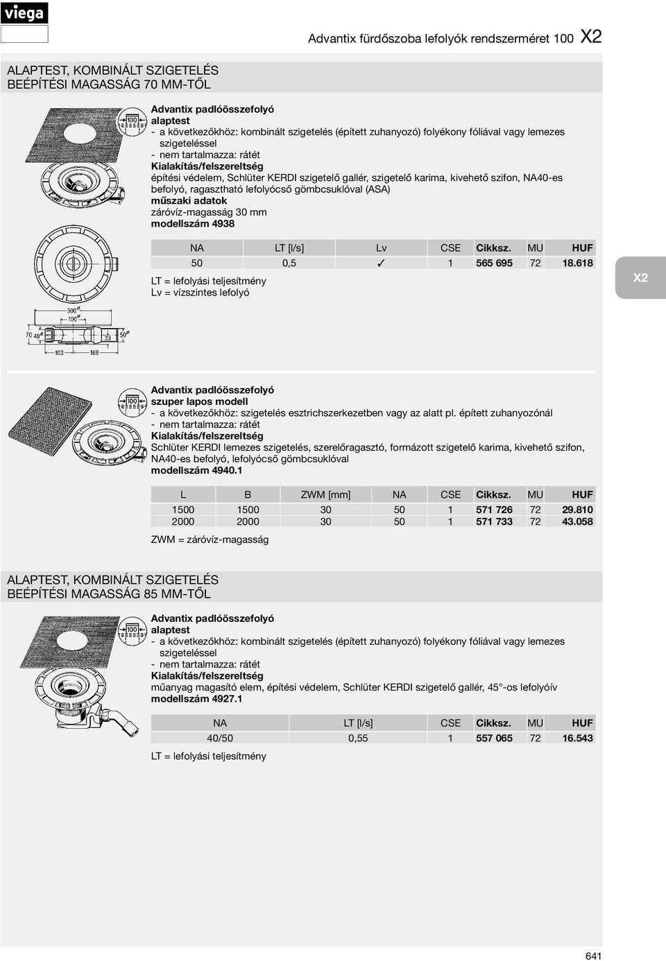 30 mm modellszám 4938 NA LT [l/s] Lv CSE Cikksz. MU HUF 50 0,5 1 565 695 72 18.618 X2 szuper lapos modell a következőkhöz: szigetelés esztrichszerkezetben vagy az alatt pl.
