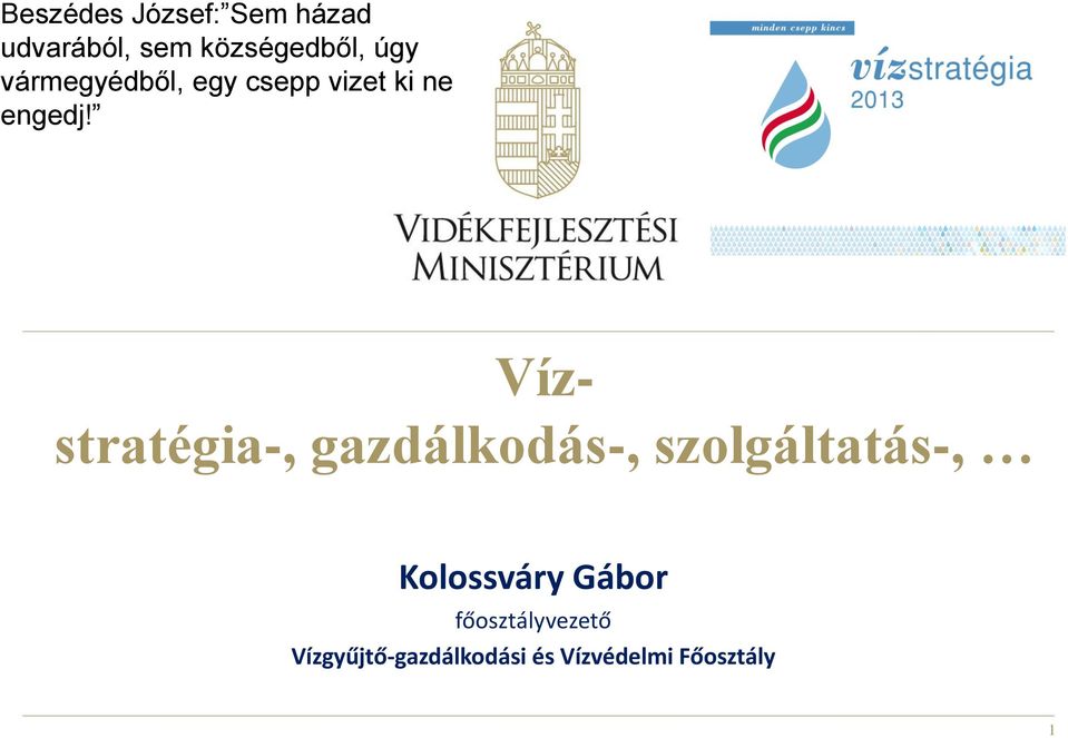 Víz- stratégia-, gazdálkodás-, szolgáltatás-, Kolossváry