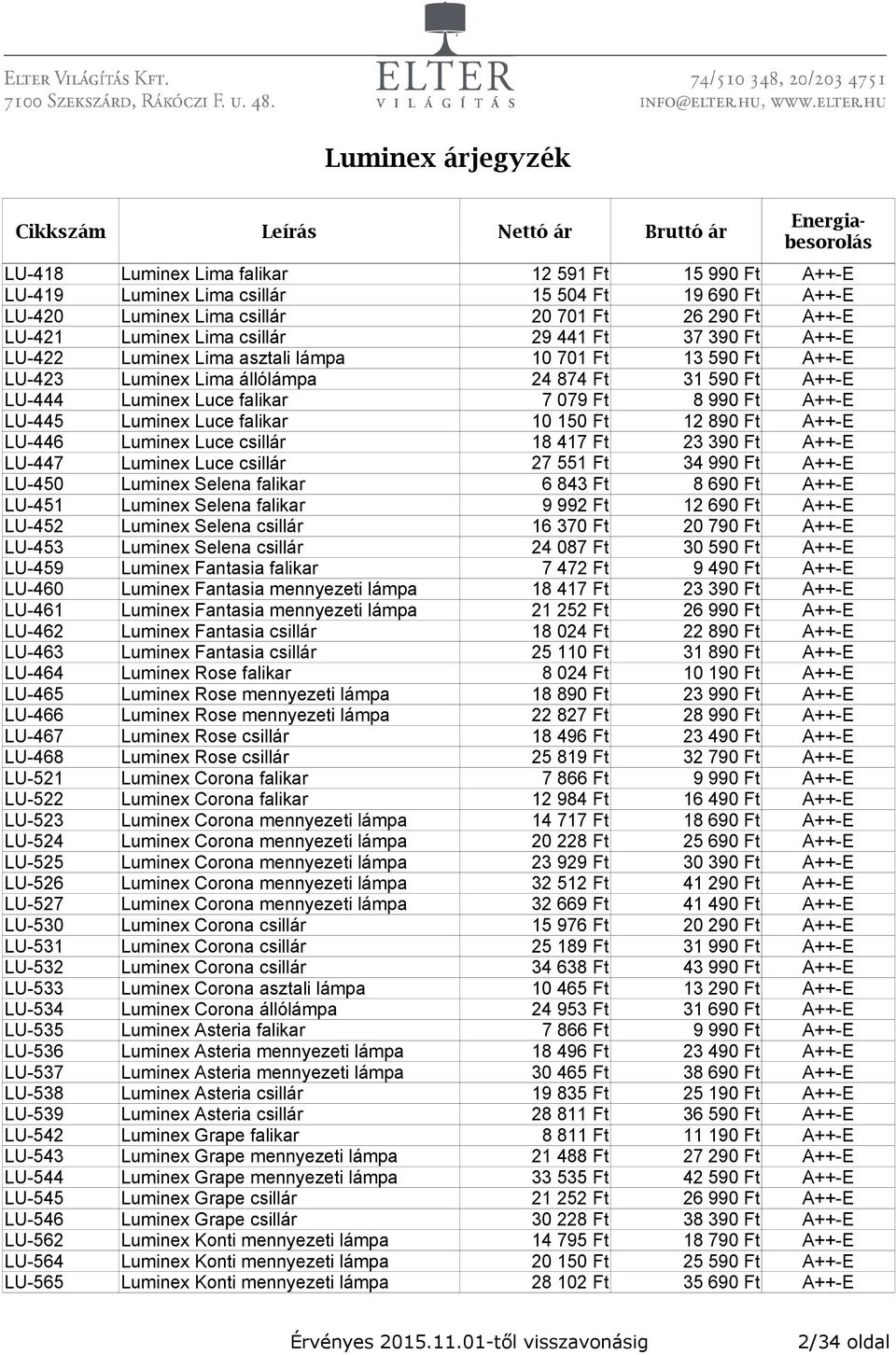 Luce falikar 10 150 Ft 12 890 Ft A++-E LU-446 Luminex Luce csillár 18 417 Ft 23 390 Ft A++-E LU-447 Luminex Luce csillár 27 551 Ft 34 990 Ft A++-E LU-450 Luminex Selena falikar 6 843 Ft 8 690 Ft