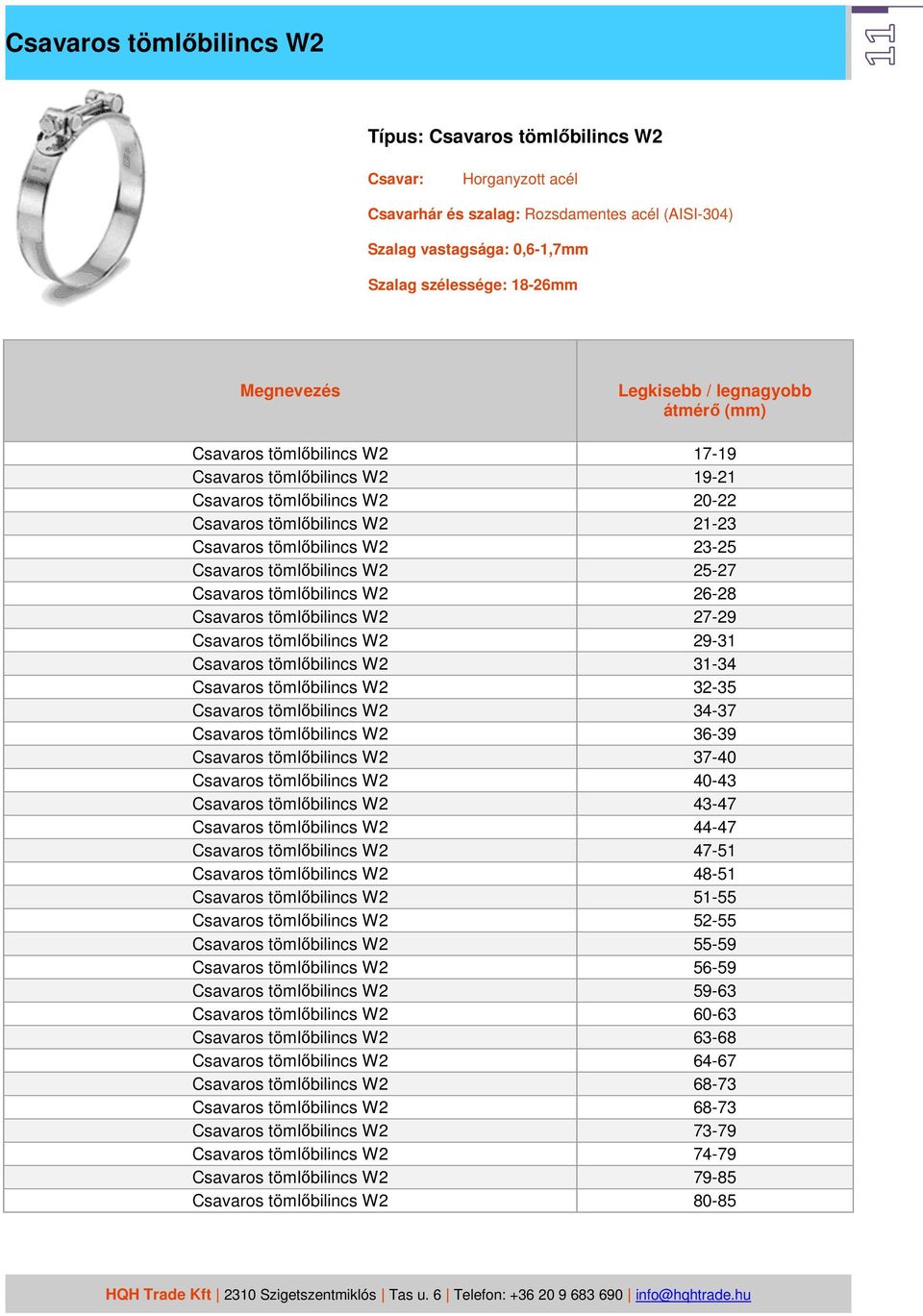 W2 26-28 Csavaros tömlőbilincs W2 27-29 Csavaros tömlőbilincs W2 29-31 Csavaros tömlőbilincs W2 31-34 Csavaros tömlőbilincs W2 32-35 Csavaros tömlőbilincs W2 34-37 Csavaros tömlőbilincs W2 36-39