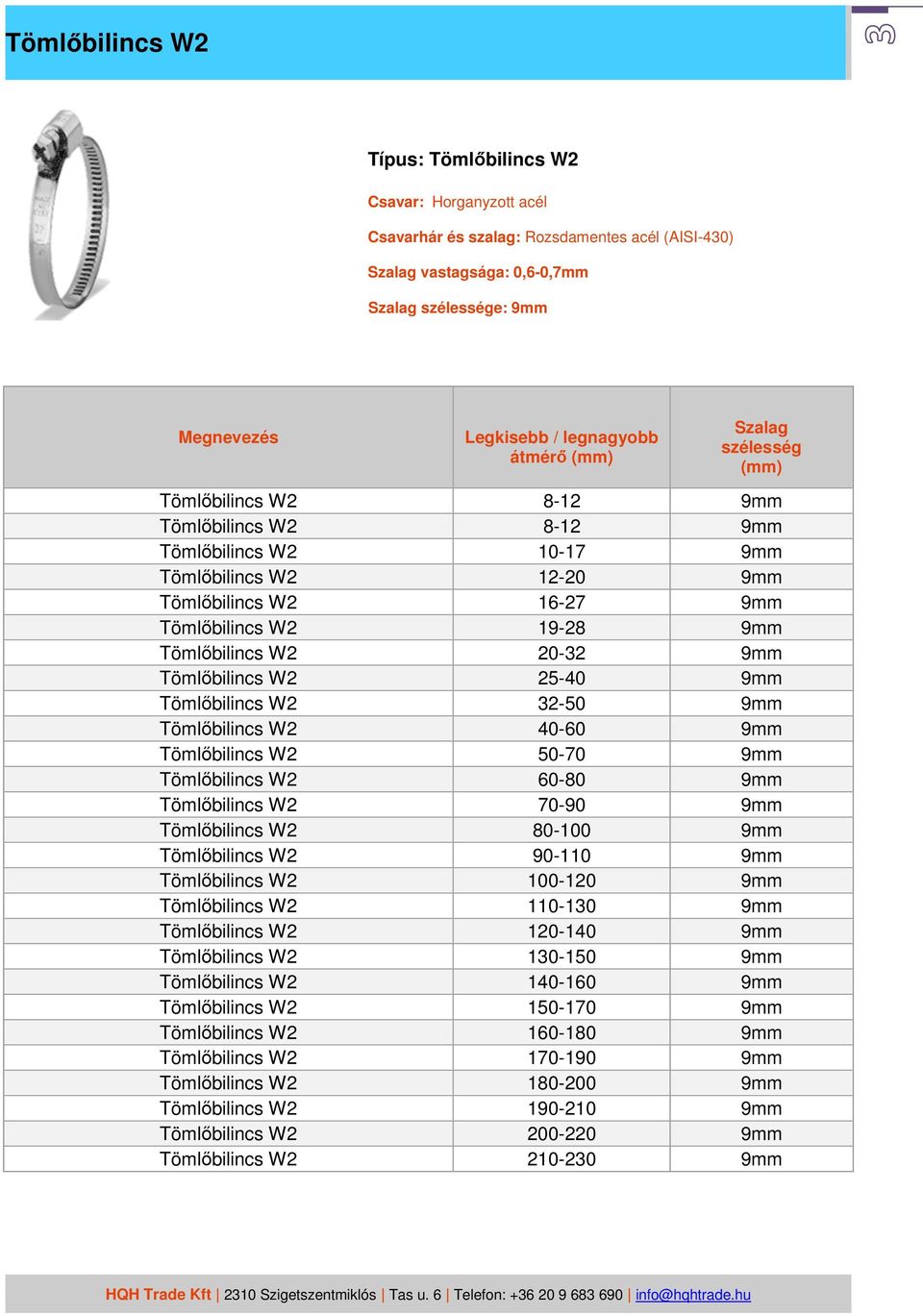 25-40 9mm Tömlőbilincs W2 32-50 9mm Tömlőbilincs W2 40-60 9mm Tömlőbilincs W2 50-70 9mm Tömlőbilincs W2 60-80 9mm Tömlőbilincs W2 70-90 9mm Tömlőbilincs W2 80-100 9mm Tömlőbilincs W2 90-110 9mm