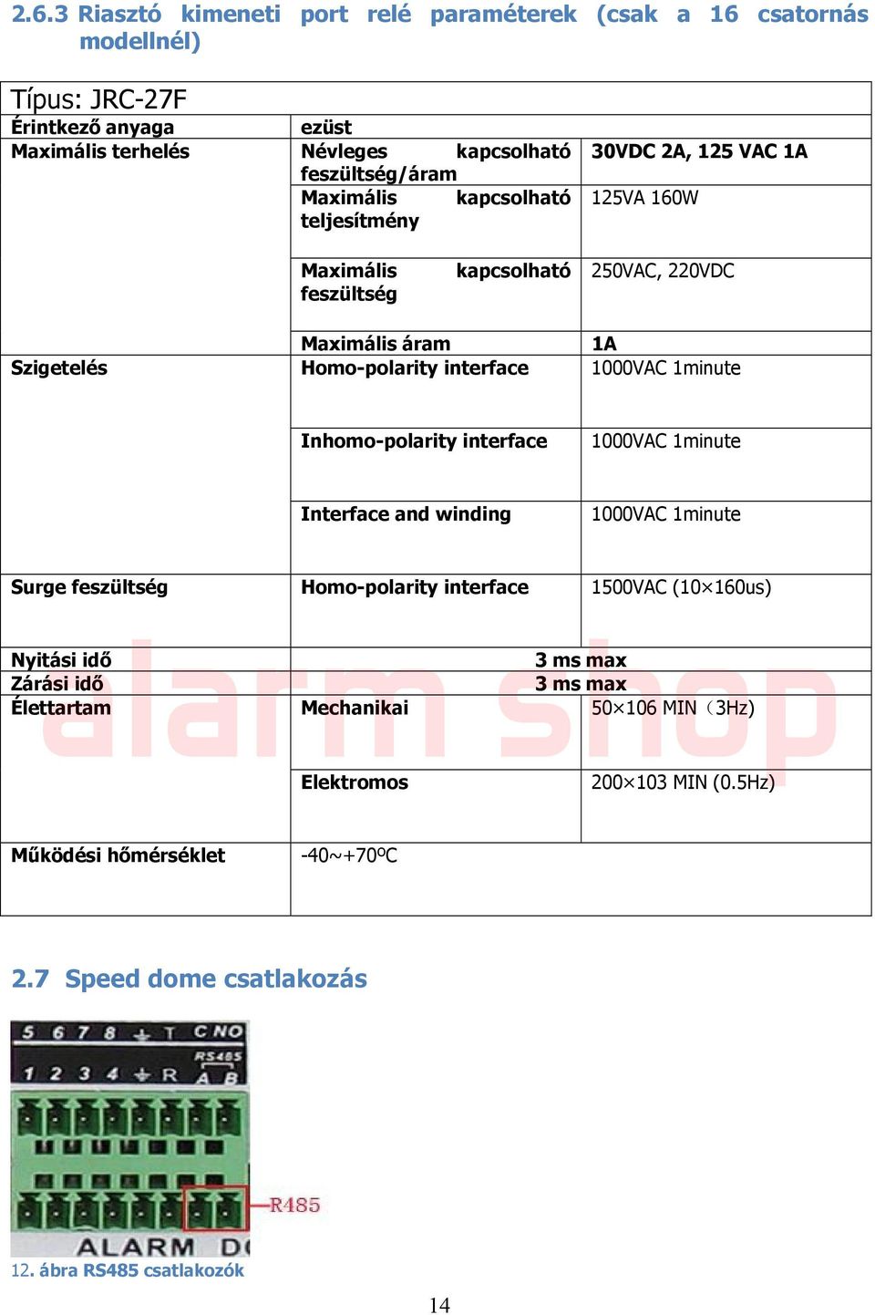 1000VAC 1minute Inhomo-polarity interface 1000VAC 1minute Interface and winding 1000VAC 1minute Surge feszültség Homo-polarity interface 1500VAC (10 160us) Nyitási idő 3 ms