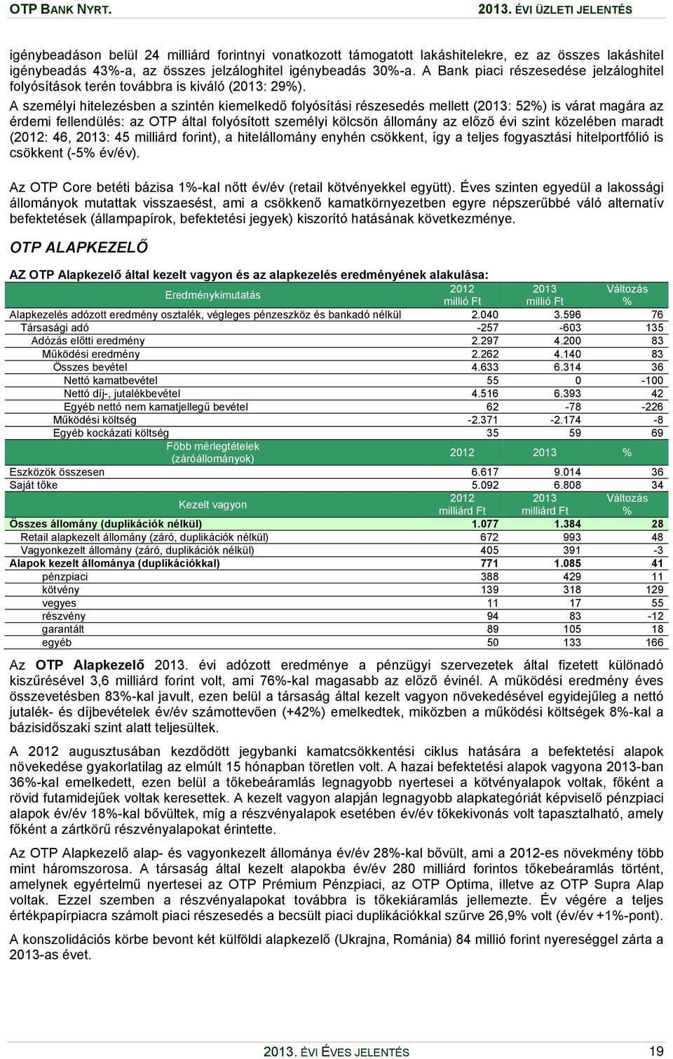 A személyi hitelezésben a szintén kiemelkedő folyósítási részesedés mellett (2013: 52%) is várat magára az érdemi fellendülés: az OTP által folyósított személyi kölcsön állomány az előző évi szint