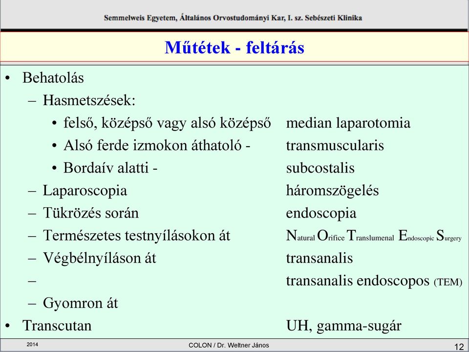 endoscopia Természetes testnyílásokon át NaturalOrificeTranslumenal Endoscopic Surgery Végbélnyíláson át