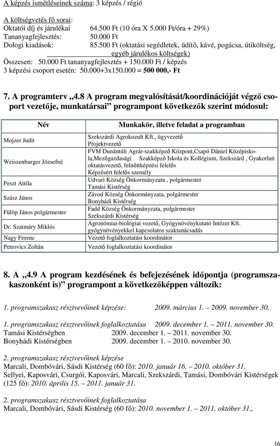 000 = 500 000,- Ft 7. A programterv 4.