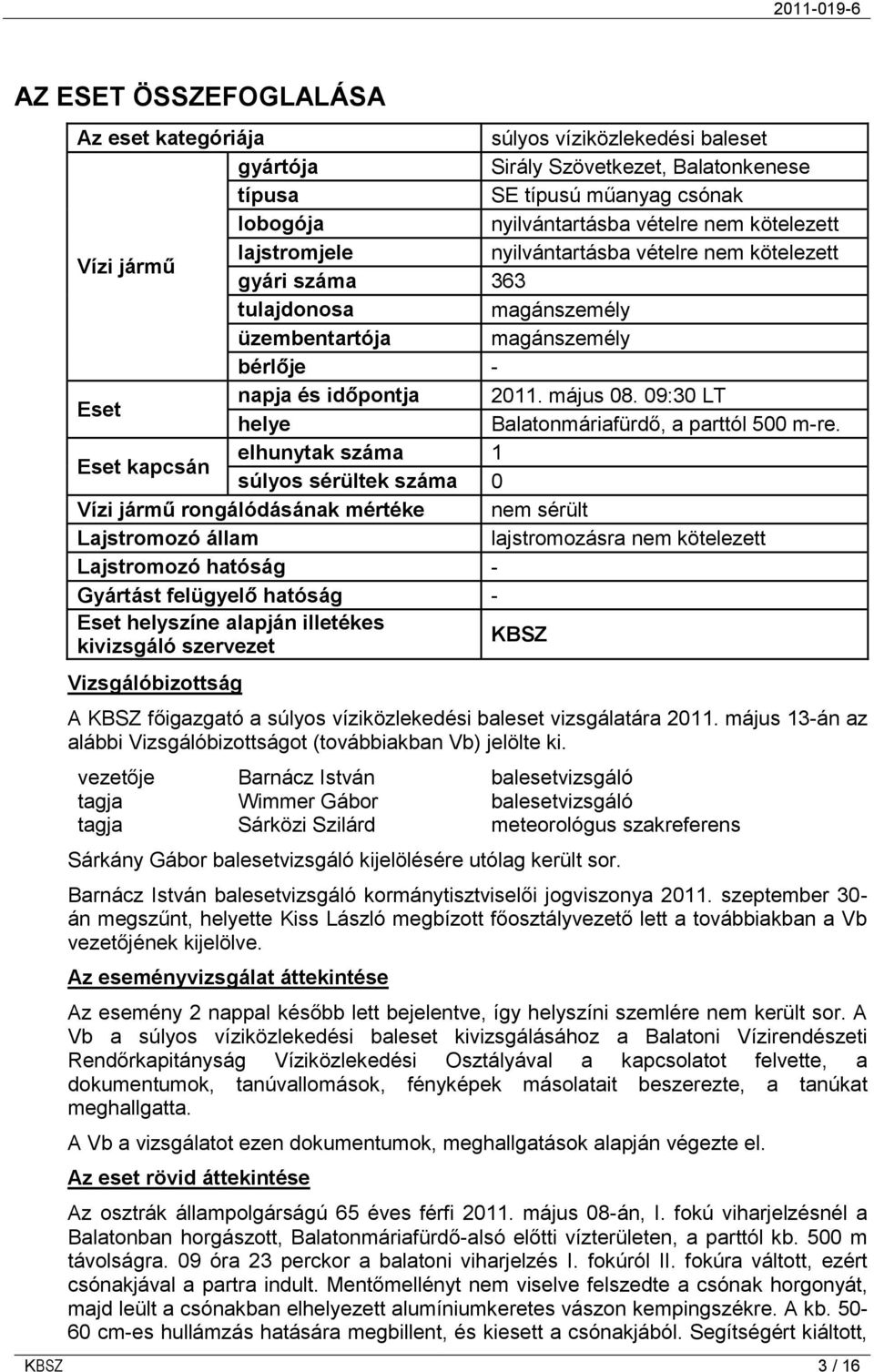 09:30 LT helye Balatonmáriafürdő, a parttól 500 m-re.