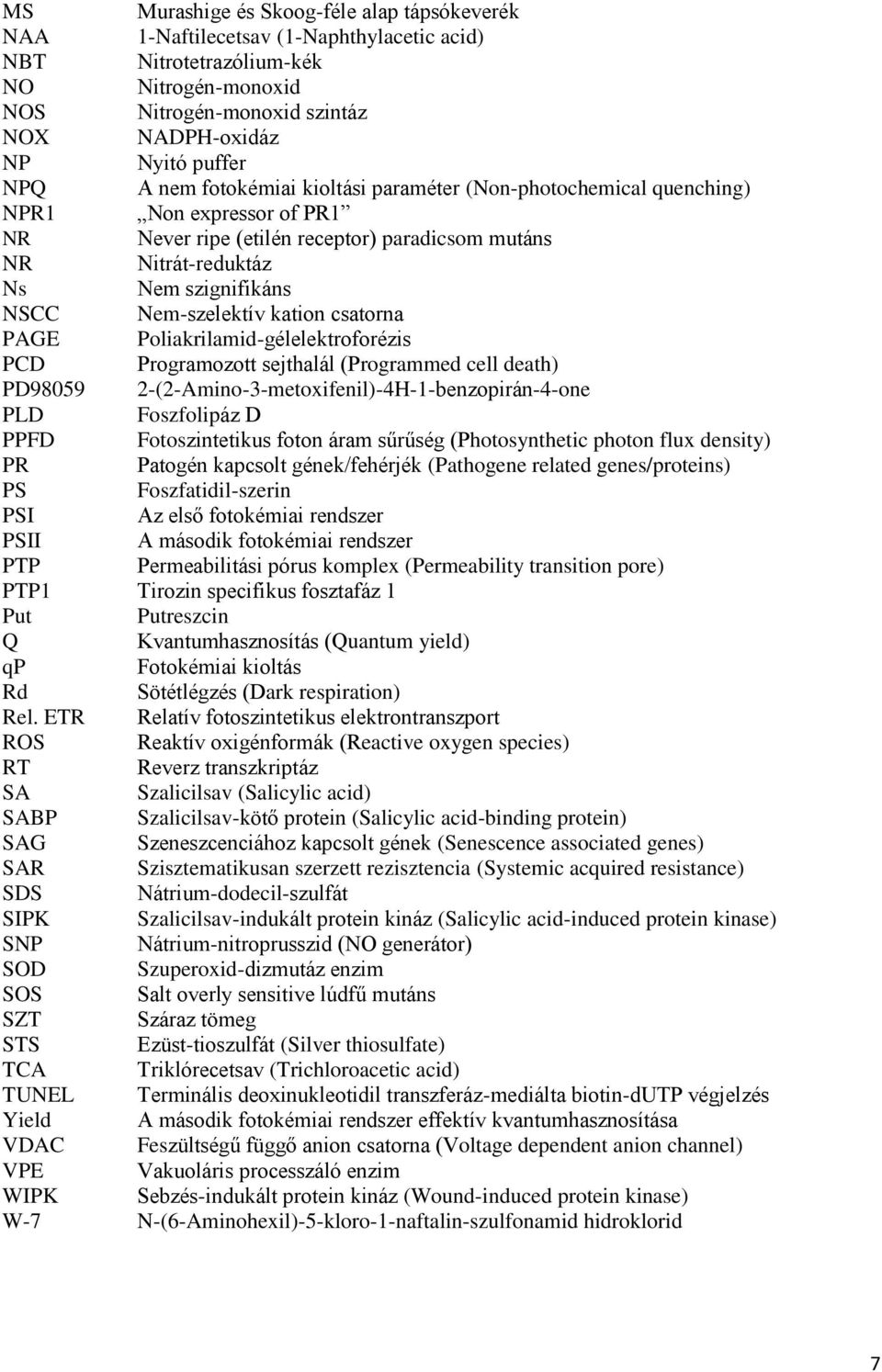 kation csatorna PAGE Poliakrilamid-gélelektroforézis PCD Programozott sejthalál (Programmed cell death) PD98059 2-(2-Amino-3-metoxifenil)-4H-1-benzopirán-4-one PLD Foszfolipáz D PPFD Fotoszintetikus