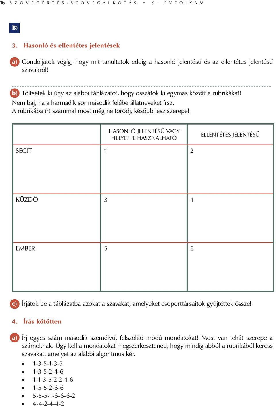 b) Töltsétek ki úgy az alábbi táblázatot, hogy osszátok ki egymás között a rubrikákat! Nem baj, ha a harmadik sor második felébe állatneveket írsz.
