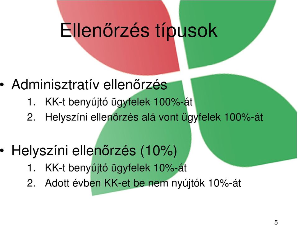 Helyszíni ellenőrzés alá vont ügyfelek 100%-át Helyszíni