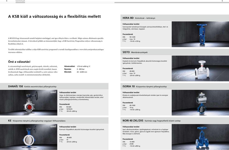 A következő példák azt demonstrálják, hogy a KSB Szerelvény Programban milyen változatosság és flexibilitás érhető el. DN: 50-1200 p bar: max.