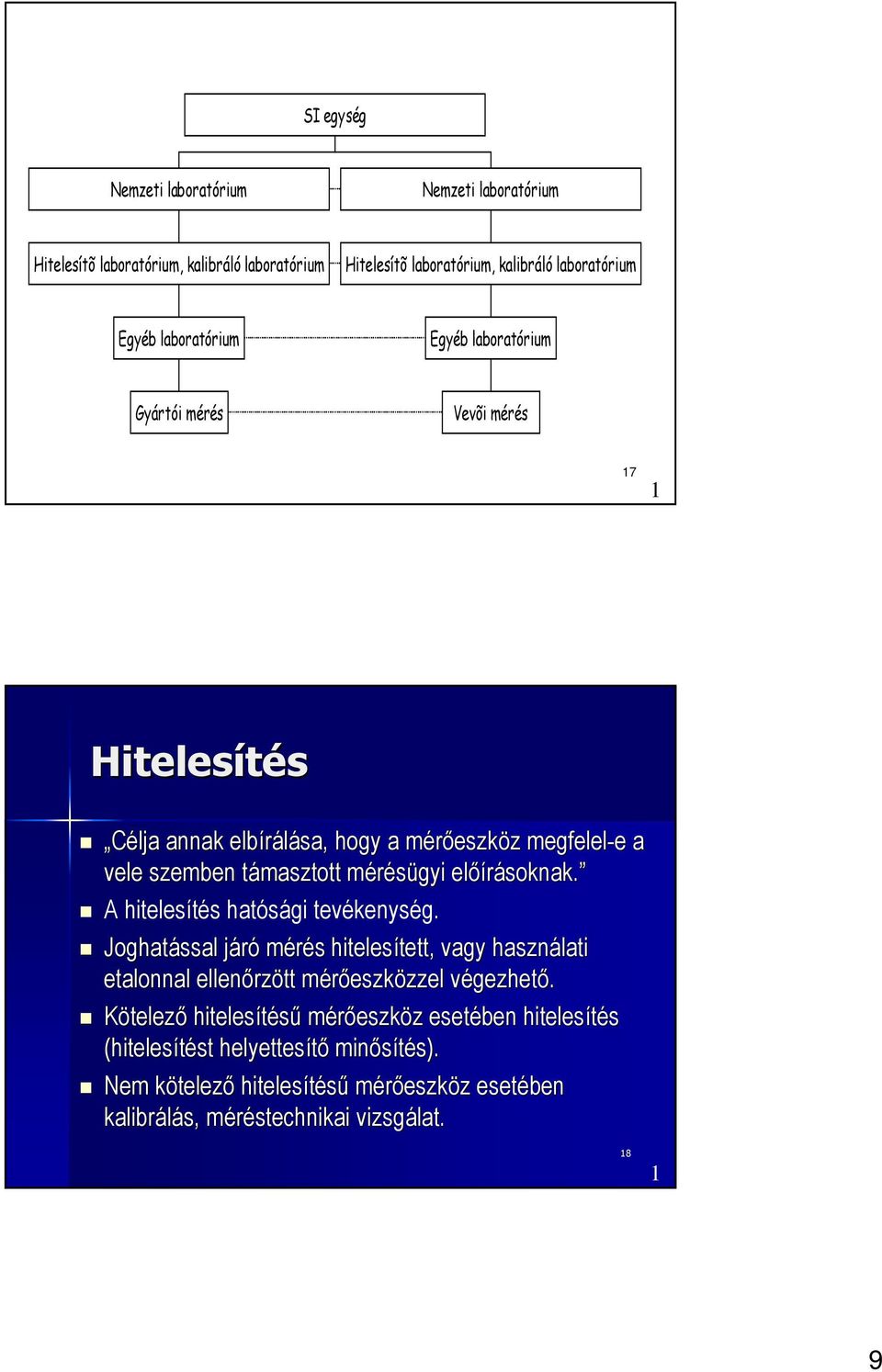 A hitelesítés hatósági tevékenység. Joghatással járój mérés s hitelesített, tett, vagy használati etalonnal ellenırz rzött mérıeszkm eszközzel zzel végezhetv gezhetı.