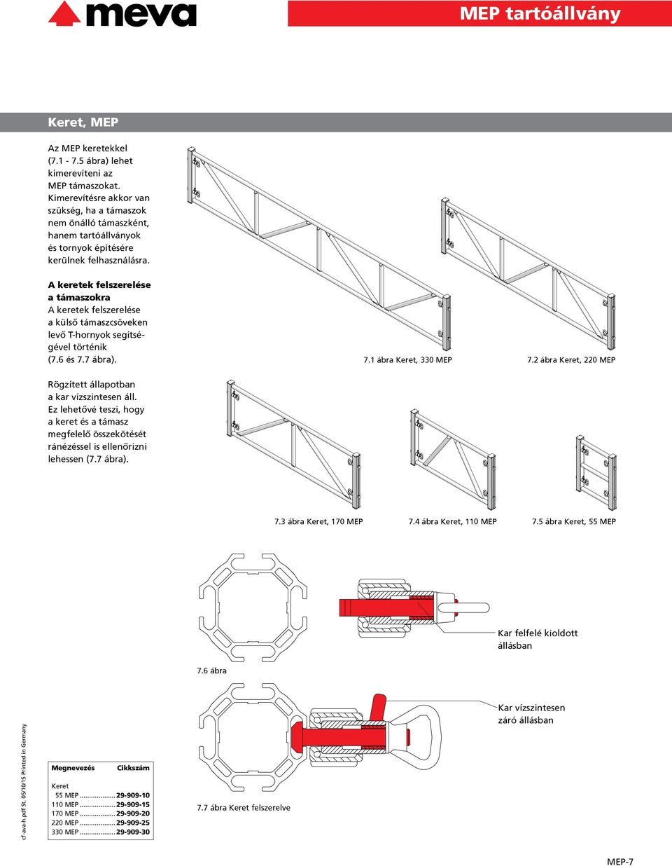 A keretek felszerelése a támaszokra A keretek felszerelése a külső támaszcsöveken levő T-hornyok segítségével történik (7.6 és 7.7 ábra). 7.1 ábra Keret, 330 MEP 7.