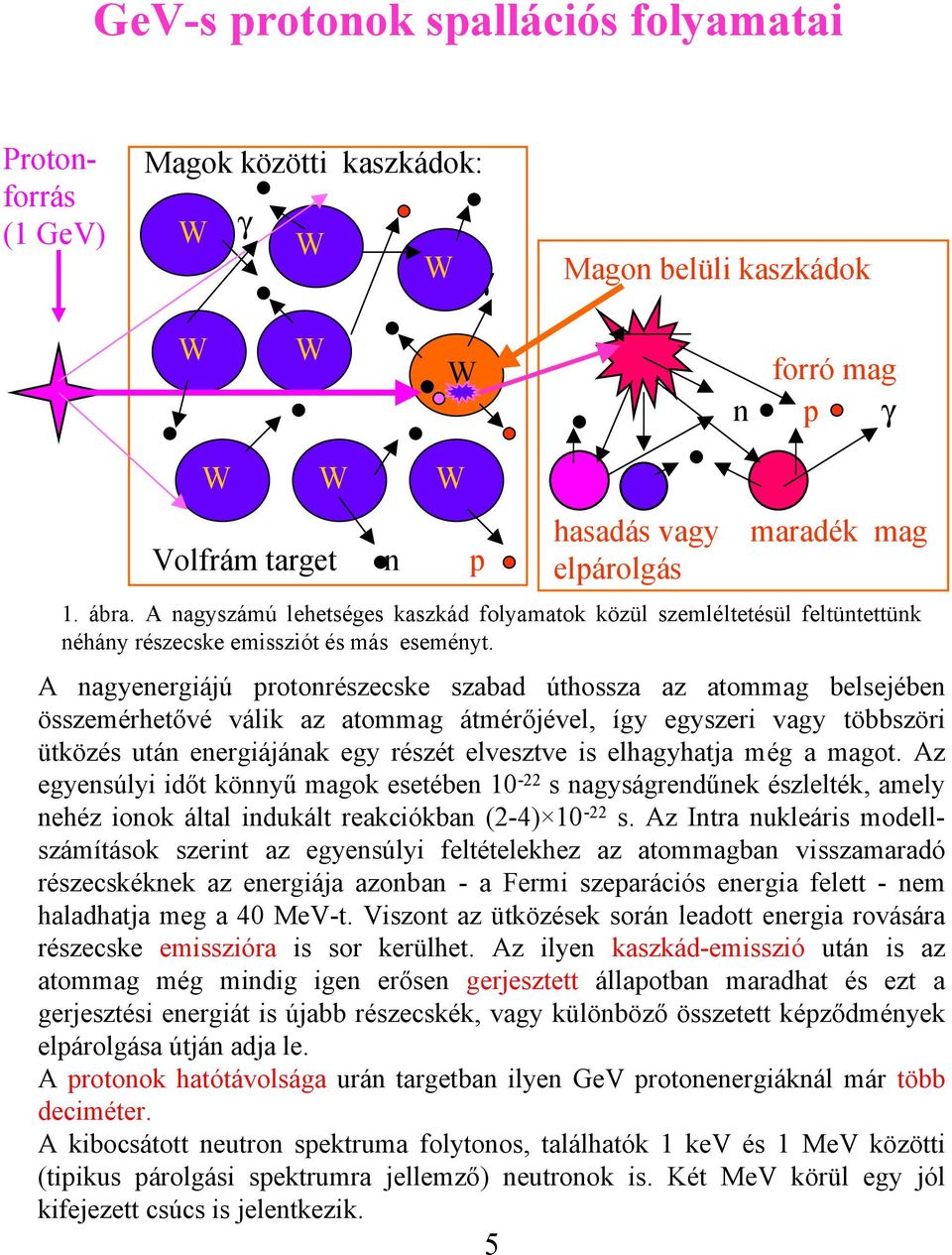 A nagyenergiájú protonrészecske szabad úthossza az atommag belsejében összemérhetővé válik az atommag átmérőjével, így egyszeri vagy többszöri ütközés után energiájának egy részét elvesztve is