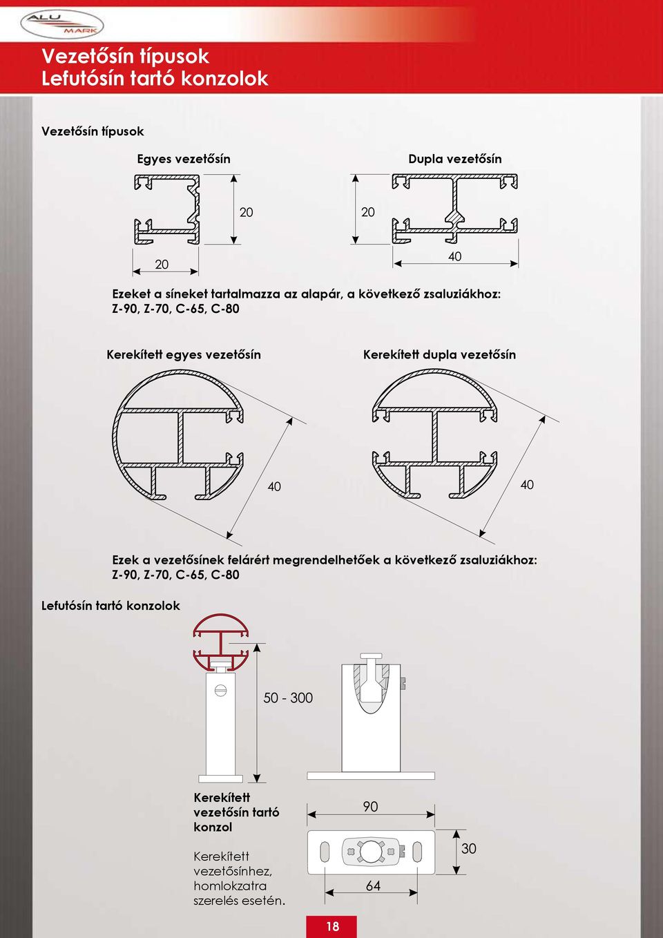 dupla vezetősín Ezek a vezetősínek felárért megrendelhetőek a következő zsaluziákhoz: Z-90, Z-70, C-65, C-80