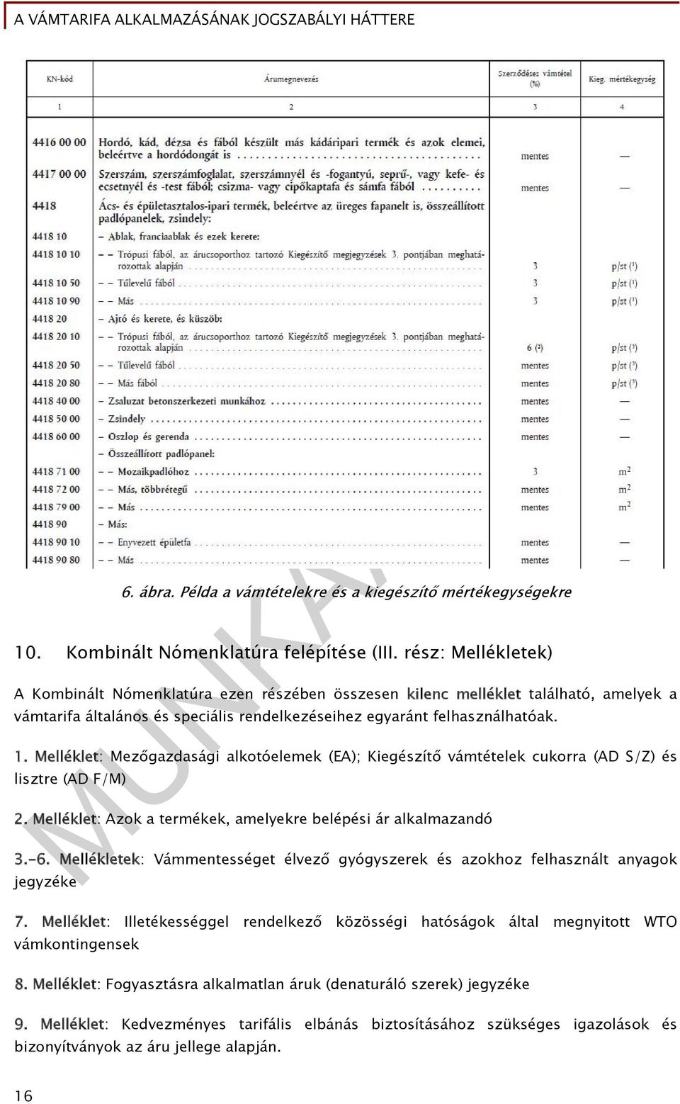 Melléklet: Mezőgazdasági alkotóelemek (EA); Kiegészítő vámtételek cukorra (AD S/Z) és lisztre (AD F/M) 2. Melléklet: Azok a termékek, amelyekre belépési ár alkalmazandó 3.-6.