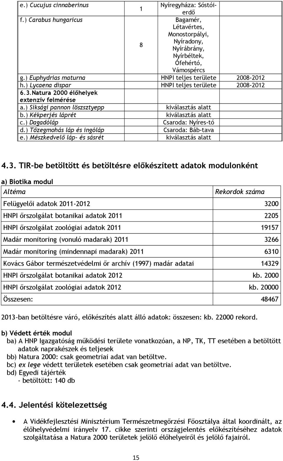 ) Kékperjés láprét kiválasztás alatt c.) Dagadóláp Csaroda: Nyíres-tó d.) Tőzegmohás láp és ingóláp Csaroda: Báb-tava e.) Mészkedvelő láp- és sásrét kiválasztás alatt 4.3.