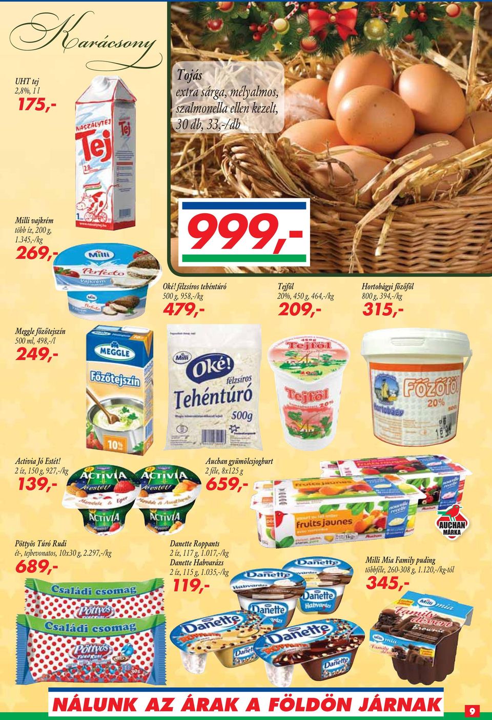 Activia Jó Estét! 2 íz, 150 g, 927,-/kg 139,- Auchan gyümölcsjoghurt 2 féle, 8x125 g 659,- Pöttyös Túró Rudi ét-, tejbevonatos, 10x30 g, 2.