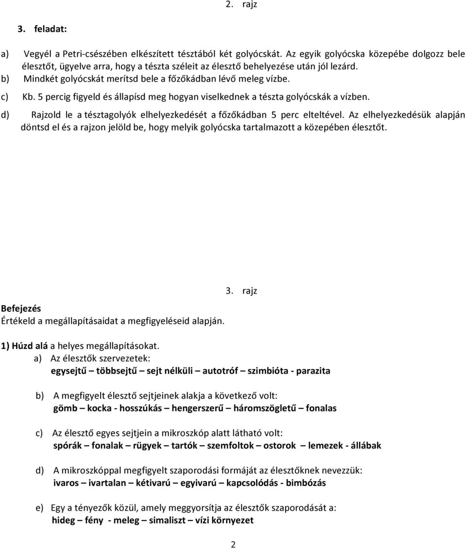 5 percig figyeld és állapísd meg hogyan viselkednek a tészta golyócskák a vízben. d) Rajzold le a tésztagolyók elhelyezkedését a főzőkádban 5 perc elteltével.