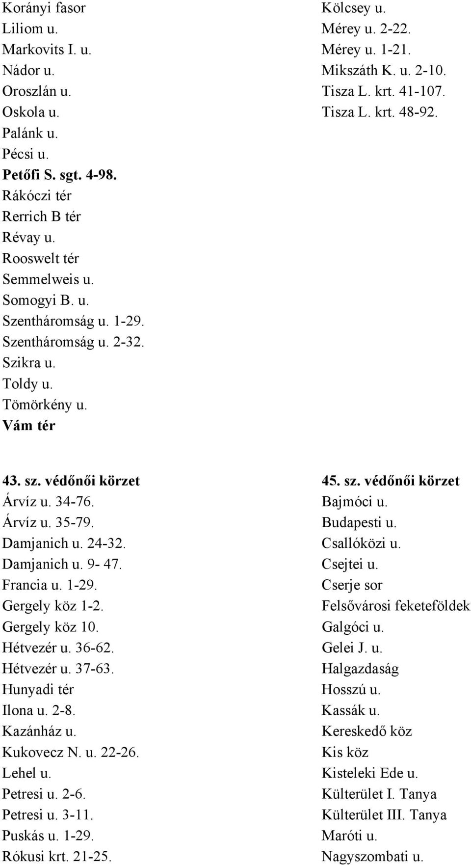 védőnői körzet 45. sz. védőnői körzet Árvíz u. 34-76. Bajmóci u. Árvíz u. 35-79. Budapesti u. Damjanich u. 24-32. Csallóközi u. Damjanich u. 9-47. Csejtei u. Francia u. 1-29.