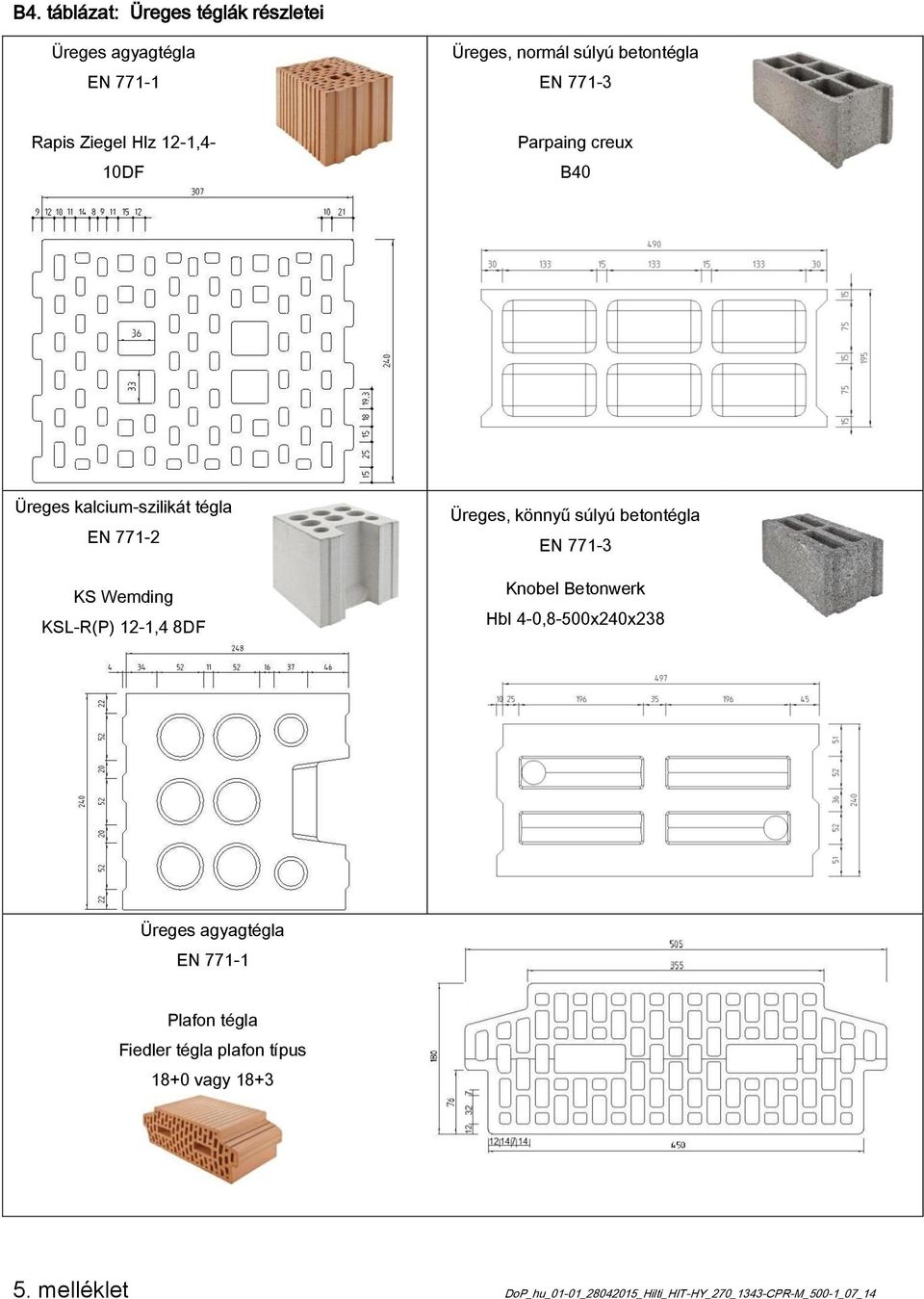 Üreges, könnyű súlyú betontégla EN 77-3 Knobel Betonwerk Hbl 4-0,8-500x240x238 Üreges agyagtégla EN 77-