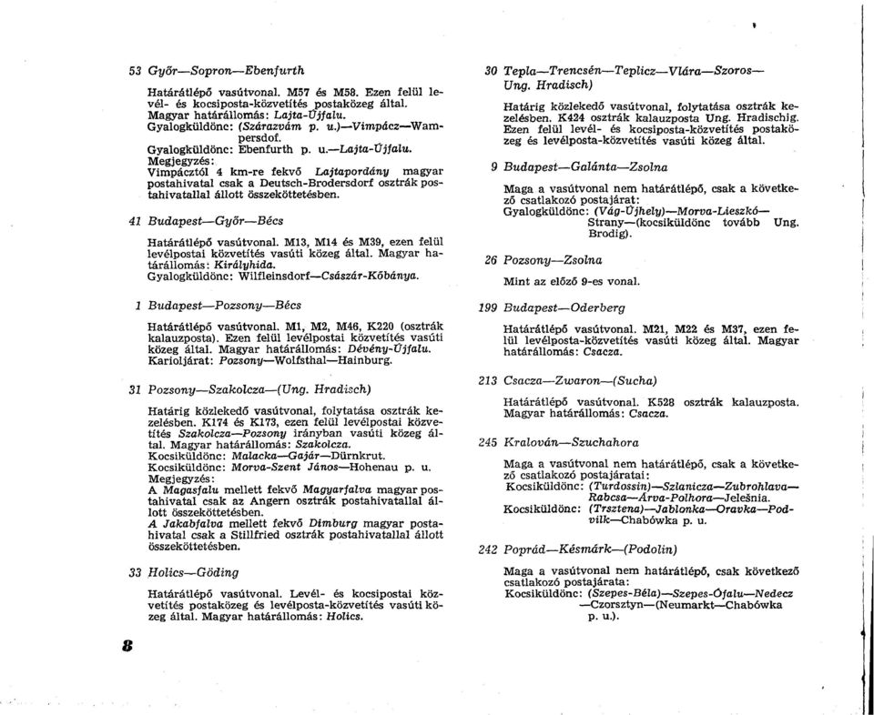 Megjegyzés: Vimpácztól 4 km-re fekvő Lajtapordány magyar postahivatal csak a Deutsch-Brodersdorf osztrák postahivatallal állott Összeköttetésben. 41 Budapest Győr Bécs Határátlépő vasútvonal.