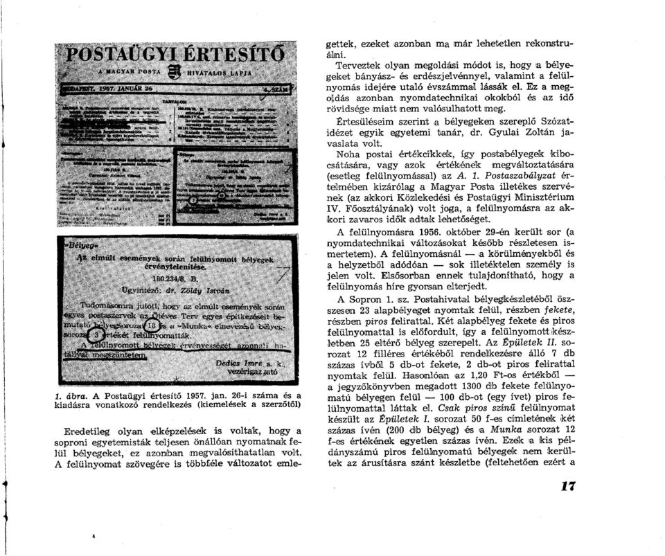 bélyegek érvényességét- azonnam hn- Declics Imre s. k vezérigaz 4«tó 1. ábra. A Postaügyi értesítő 1957. jan.