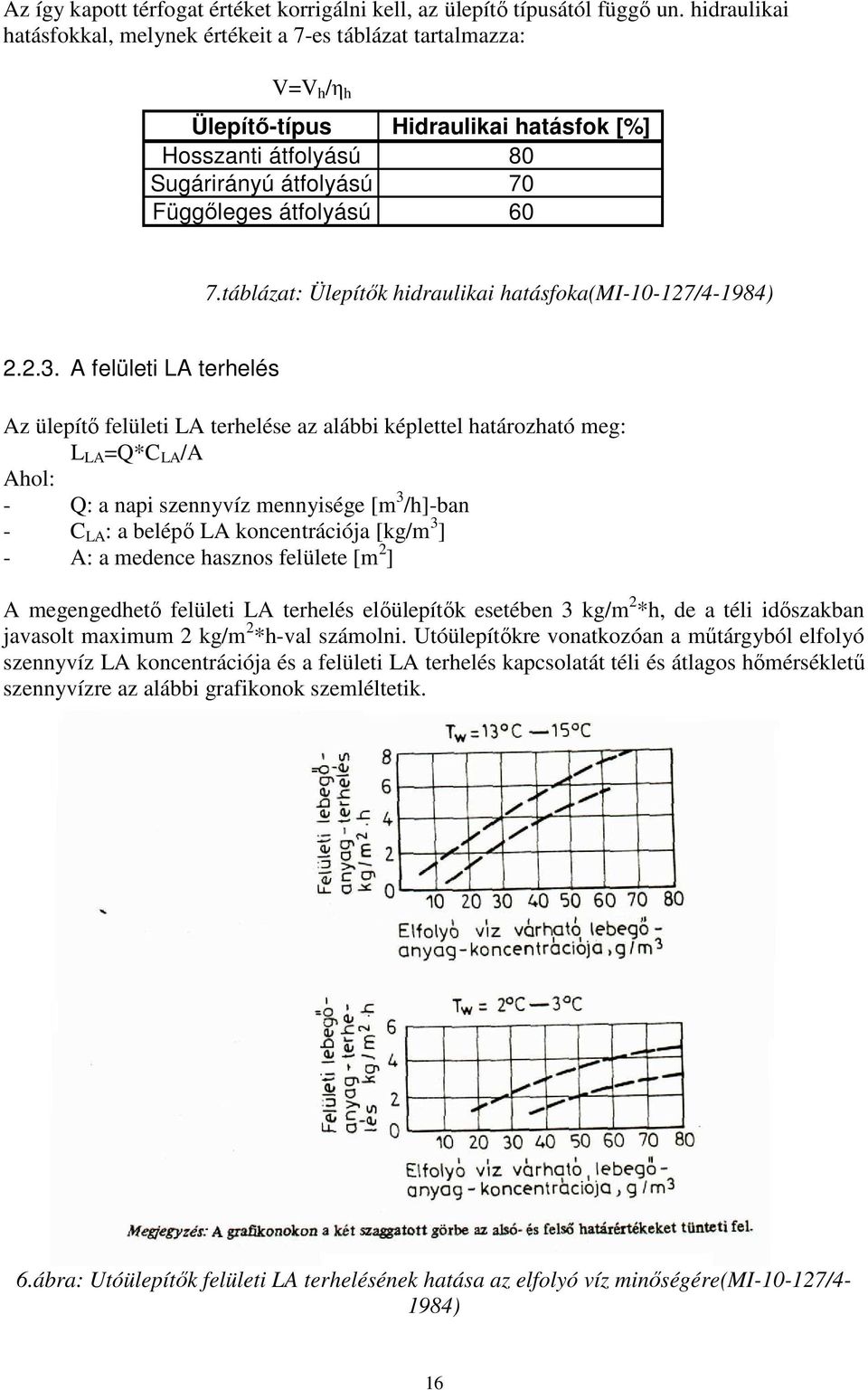 táblázat: Ülepítők hidraulikai hatásfoka(mi-10-127