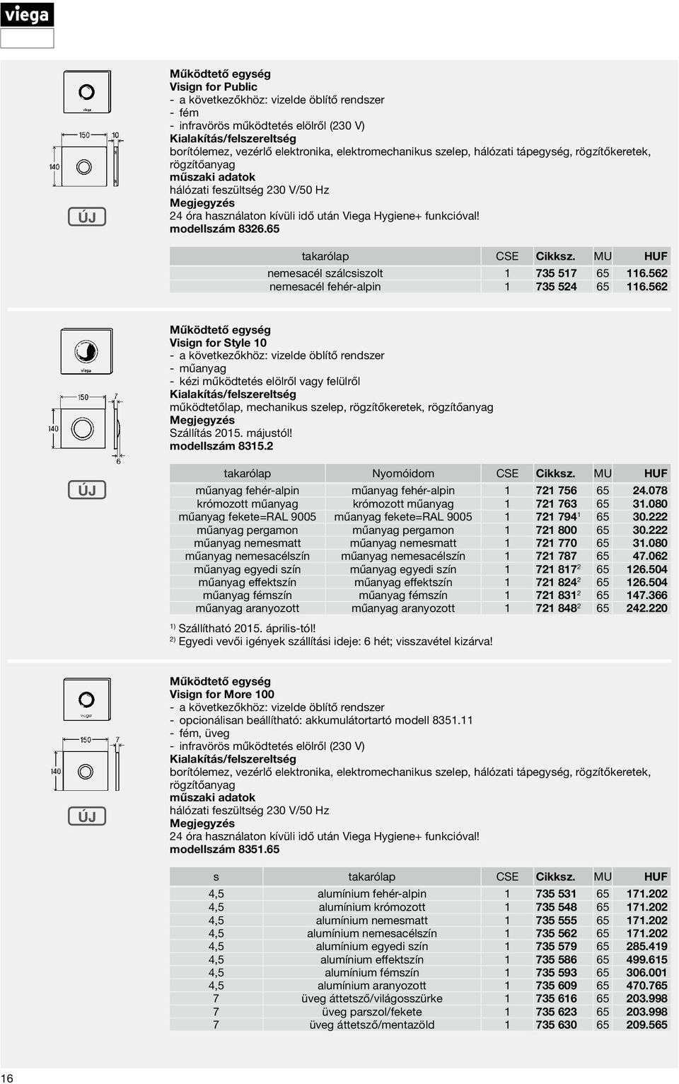 MU HUF nemesacél szálcsiszolt 1 735 517 65 116.562 nemesacél fehér-alpin 1 735 524 65 116.