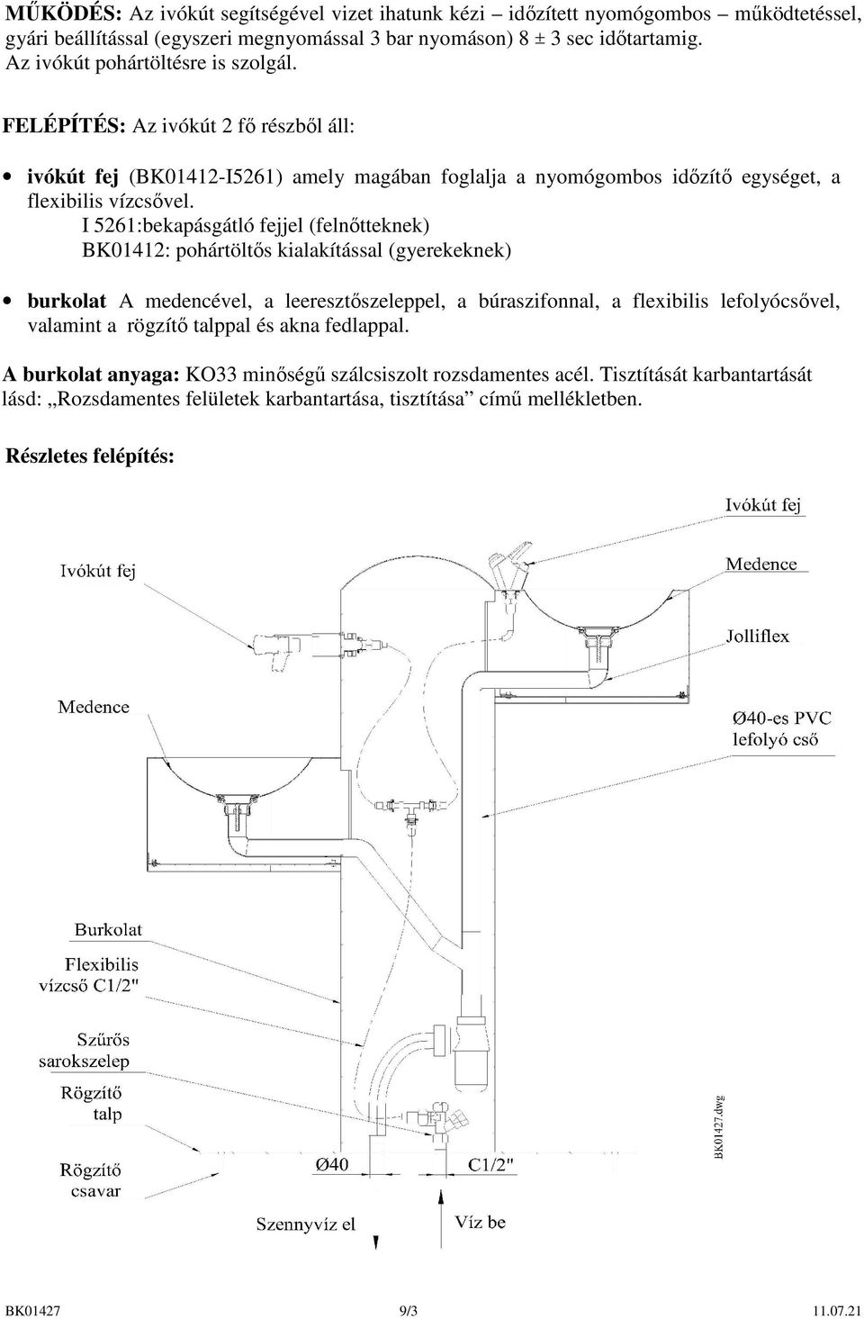 I 5261:bekapásgátló fejjel (felnıtteknek) BK01412: pohártöltıs kialakítással (gyerekeknek) burkolat A medencével, a leeresztıszeleppel, a búraszifonnal, a flexibilis lefolyócsıvel, valamint a