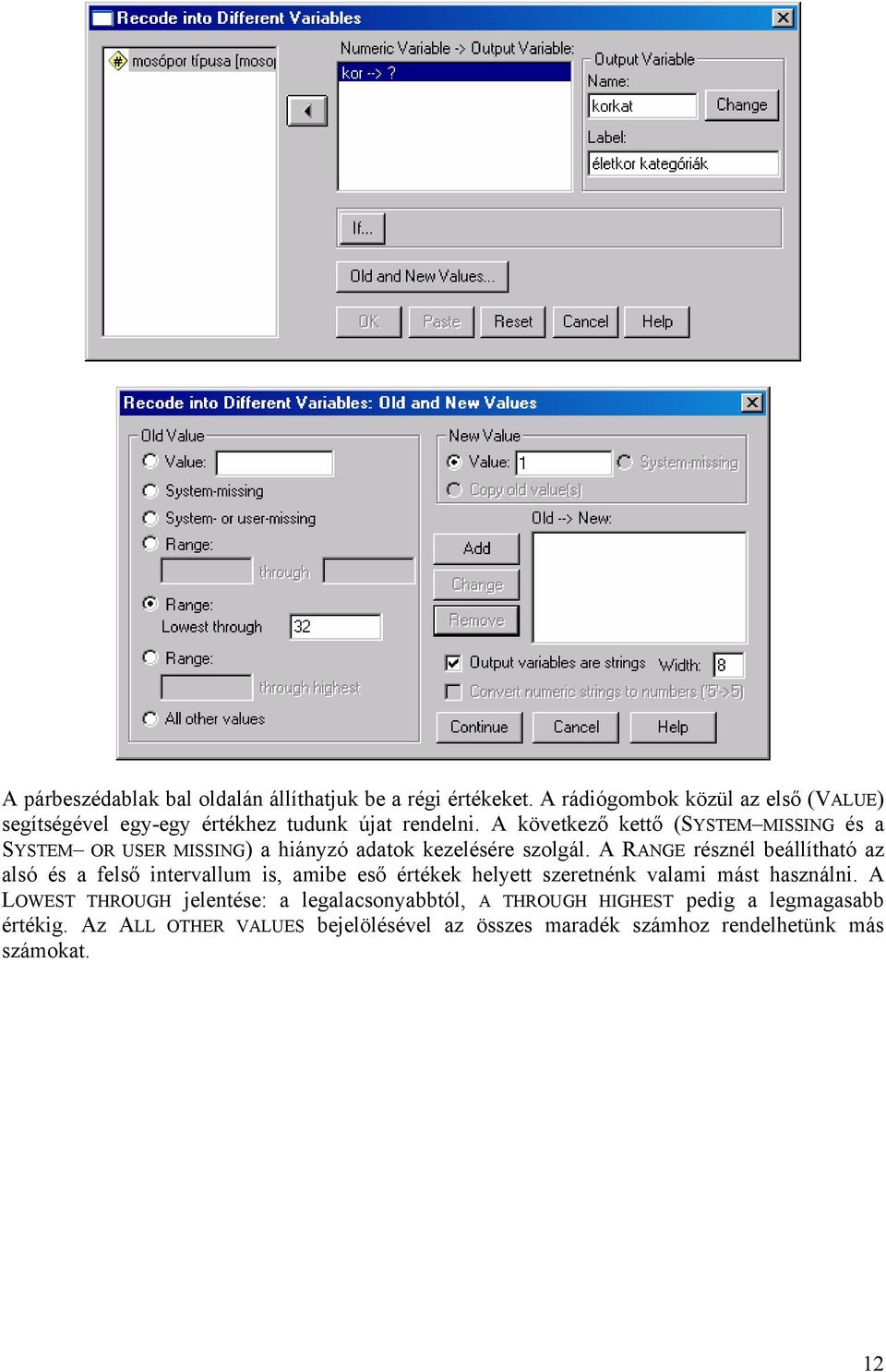 A következő kettő (SYSTEM MISSING és a SYSTEM OR USER MISSING) a hiányzó adatok kezelésére szolgál.