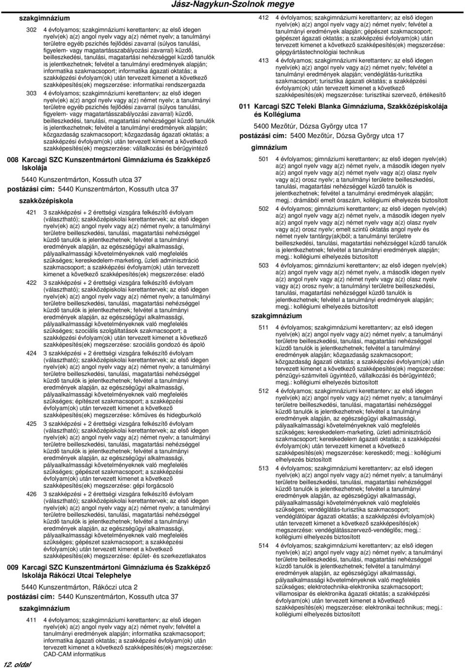 Gimnáziuma és Szakképző Iskolája 5440 Kunszentmárton, Kossuth utca 37 postázási cím: 5440 Kunszentmárton, Kossuth utca 37 421 3 szakképzési + 2 érettségi vizsgára felkészítő évfolyam szükséges;