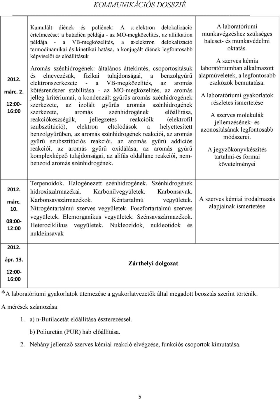 termodinamikai és kinetikai hatása, a konjugált diének legfontosabb képviselői és előállításuk Aromás szénhidrogének: általános áttekintés, csoportosításuk és elnevezésük, fizikai tulajdonságai, a